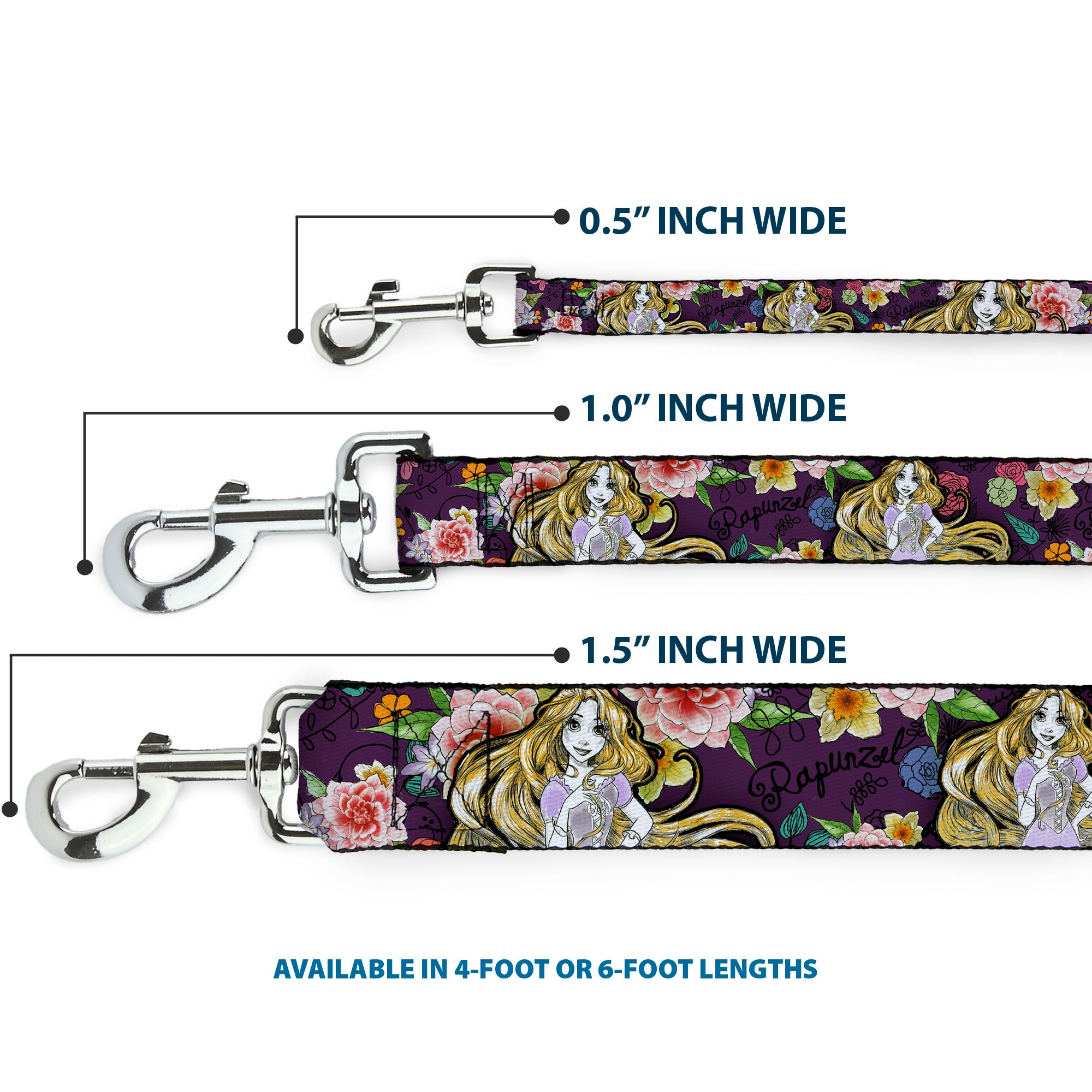 Dog Leash - Rapunzel Poses/Floral Collage Sketch Purple Dog Leashes Disney