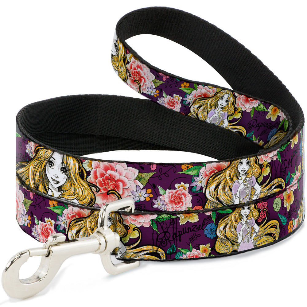 Dog Leash - Rapunzel Poses/Floral Collage Sketch Purple Dog Leashes Disney