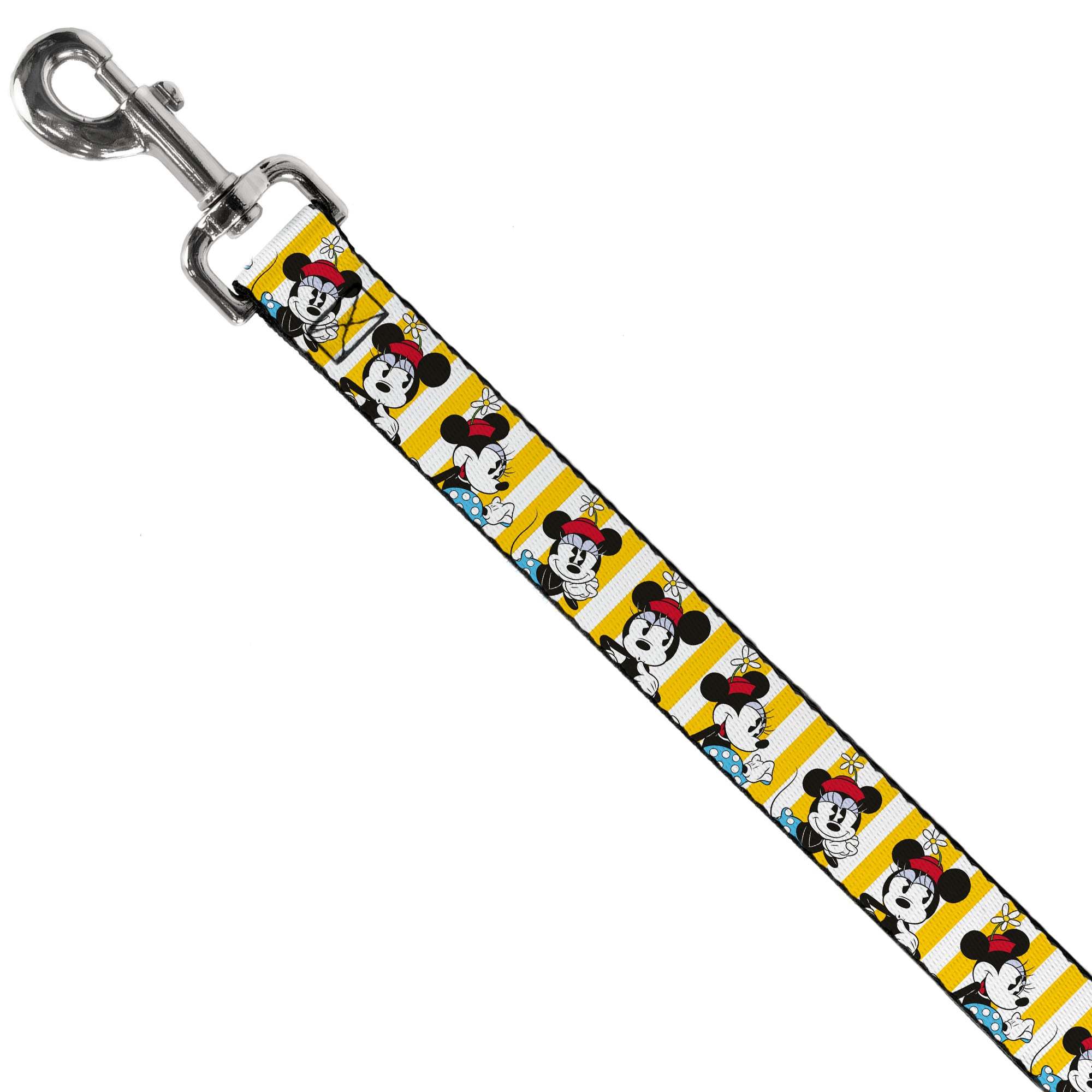 Dog Leash - Minnie Mouse w/Hat Poses Stripe Yellow/White Dog Leashes Disney