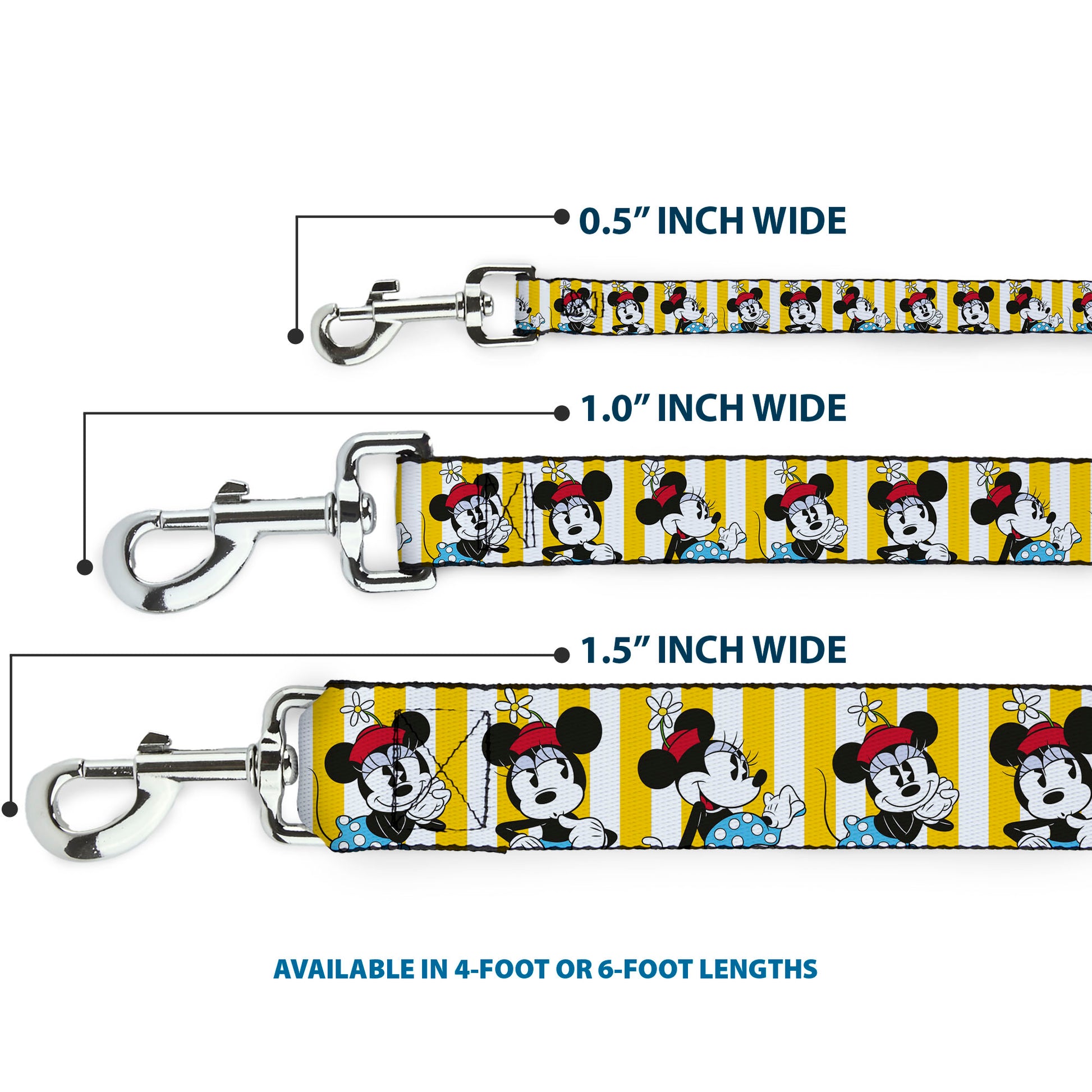 Dog Leash - Minnie Mouse w/Hat Poses Stripe Yellow/White Dog Leashes Disney
