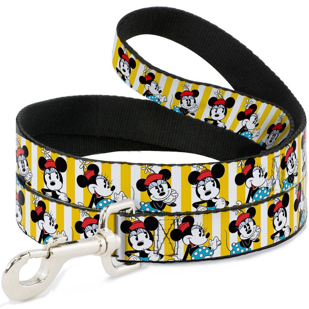 Dog Leash - Minnie Mouse w/Hat Poses Stripe Yellow/White Dog Leashes Disney