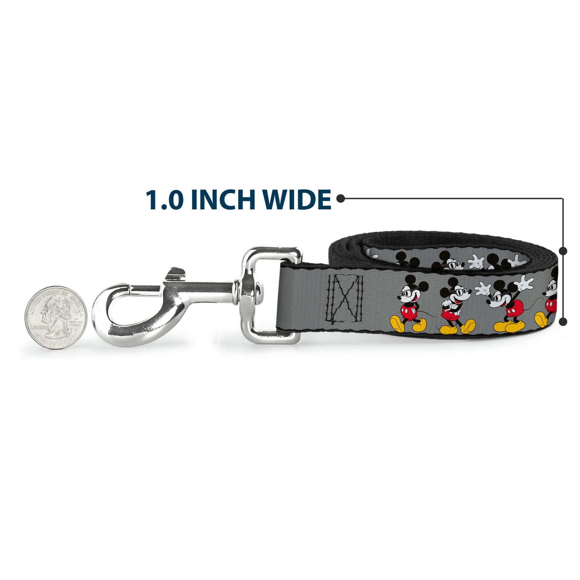 Dog Leash - Mickey Mouse w/Glasses Poses Gray Dog Leashes Disney
