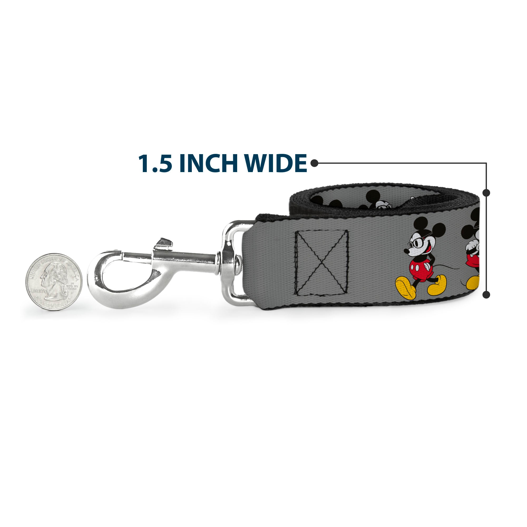 Dog Leash - Mickey Mouse w/Glasses Poses Gray Dog Leashes Disney