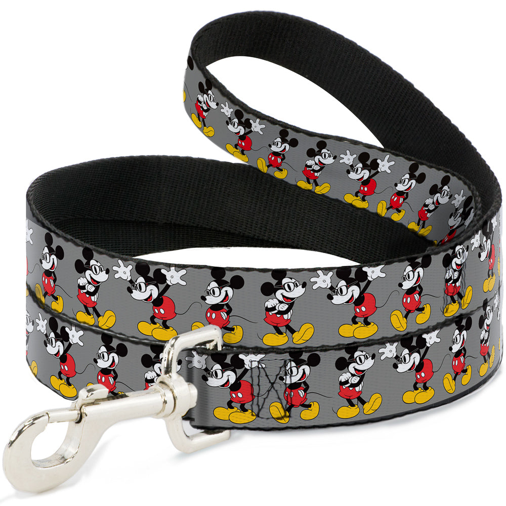 Dog Leash - Mickey Mouse w/Glasses Poses Gray Dog Leashes Disney
