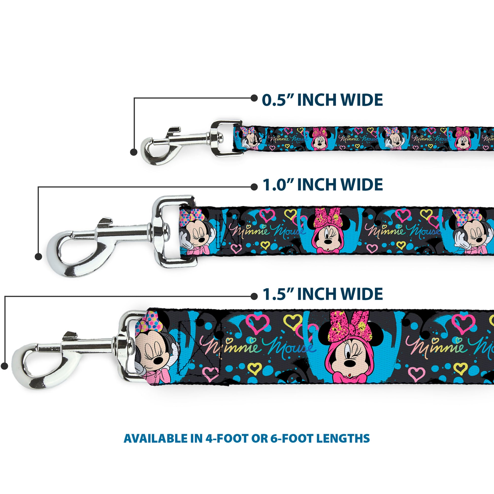 Dog Leash - Minnie Mouse Hoody & Headphone Poses Gray/Multi Color Dog Leashes Disney