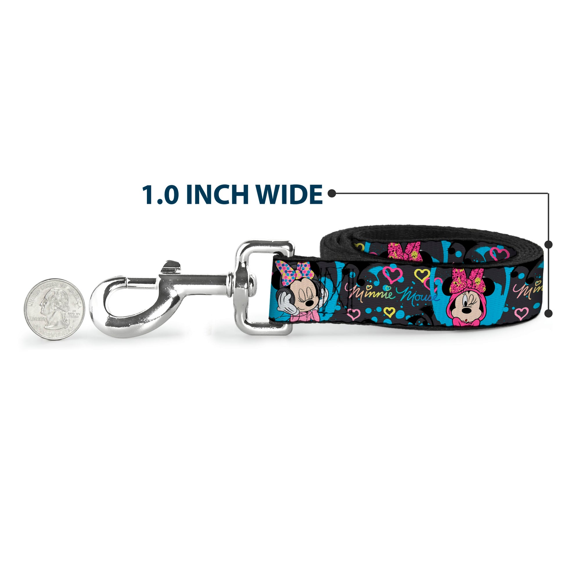 Dog Leash - Minnie Mouse Hoody & Headphone Poses Gray/Multi Color Dog Leashes Disney