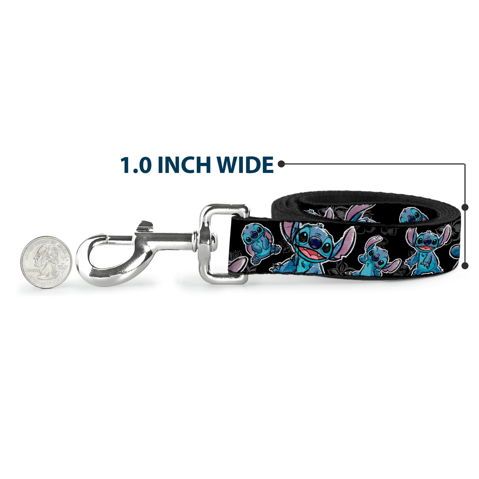 Dog Leash - Stitch Poses/Hibiscus Sketch Black/Gray/Blue Dog Leashes Disney