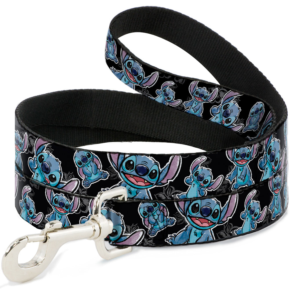 Dog Leash - Stitch Poses/Hibiscus Sketch Black/Gray/Blue Dog Leashes Disney