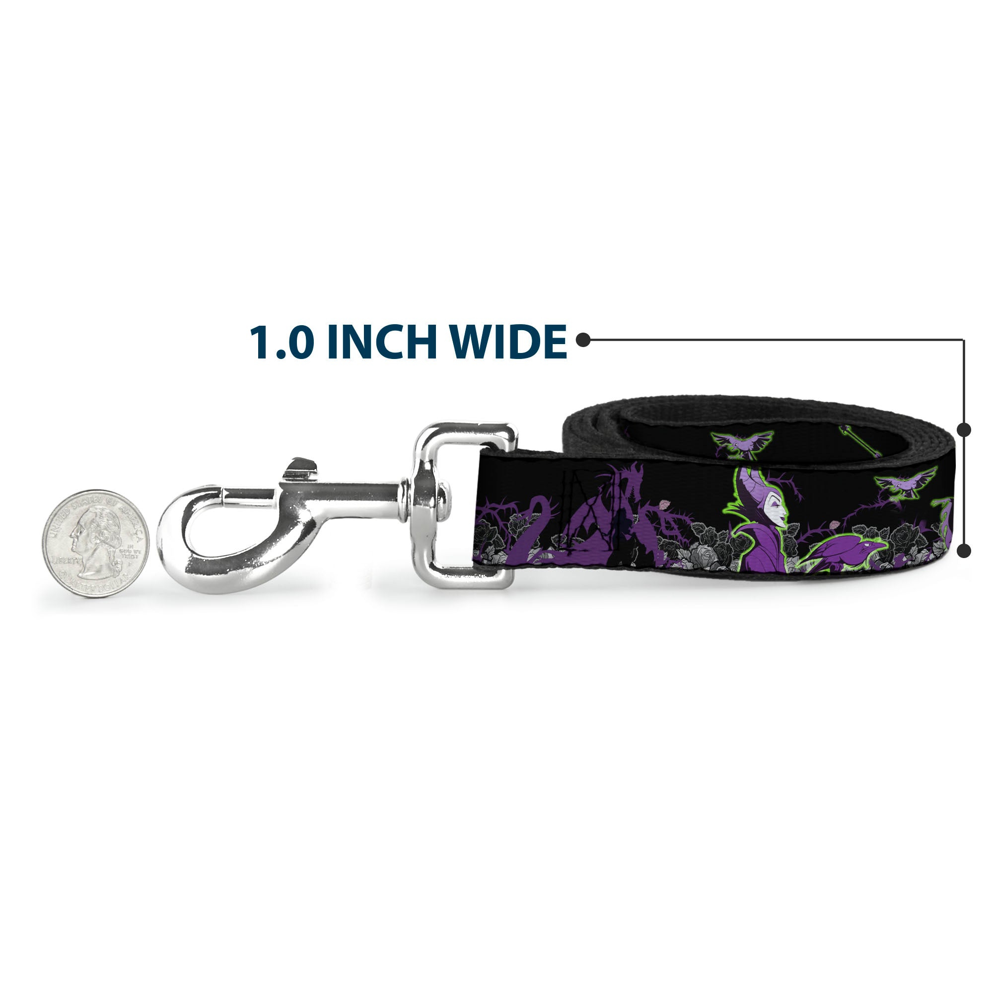 Dog Leash - Maleficent & Diablo Black Roses/Purples Dog Leashes Disney