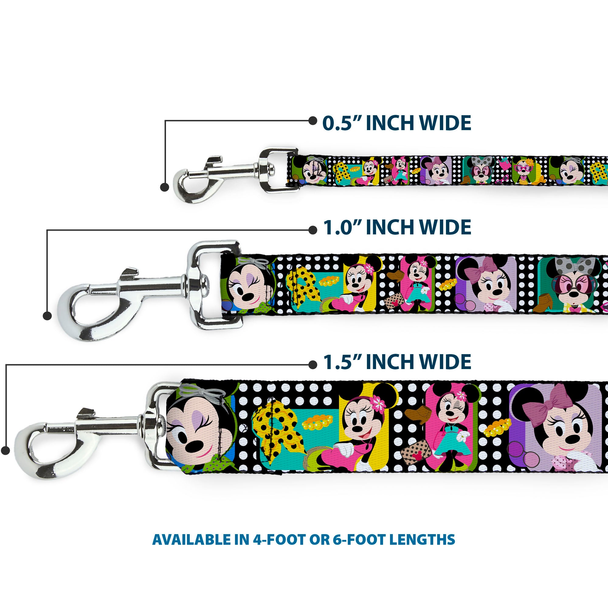 Dog Leash - Mini Minnie Fashion Poses/Polka Dot Black/White/Multi Color Dog Leashes Disney