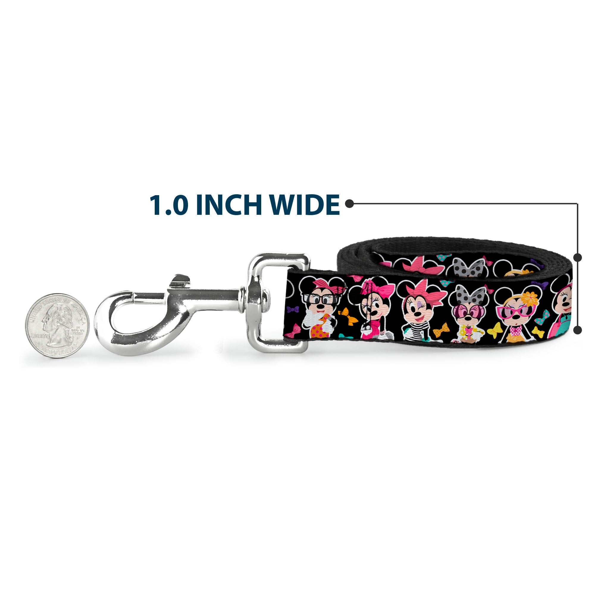 Dog Leash - Mini Minnie Expressions/Bows Black/Multi Color Dog Leashes Disney