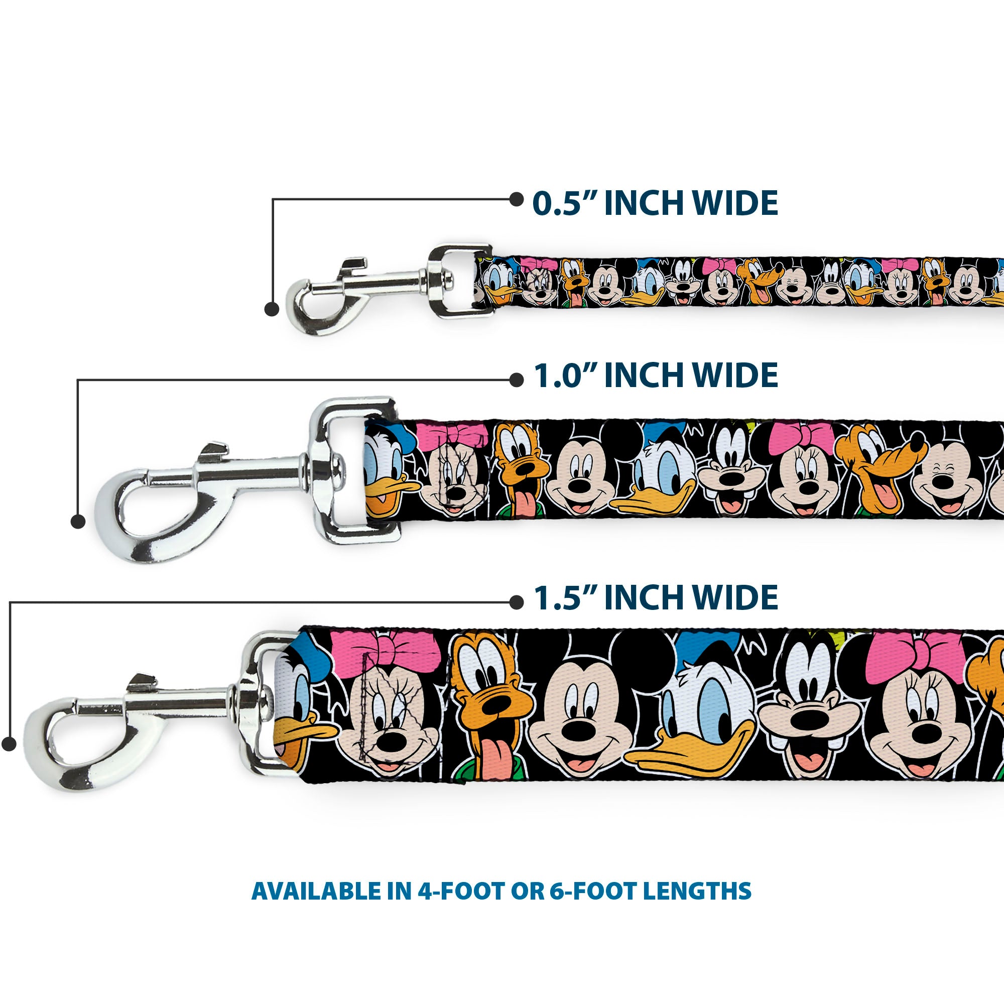 Dog Leash - Classic Disney Character Faces Black Dog Leashes Disney