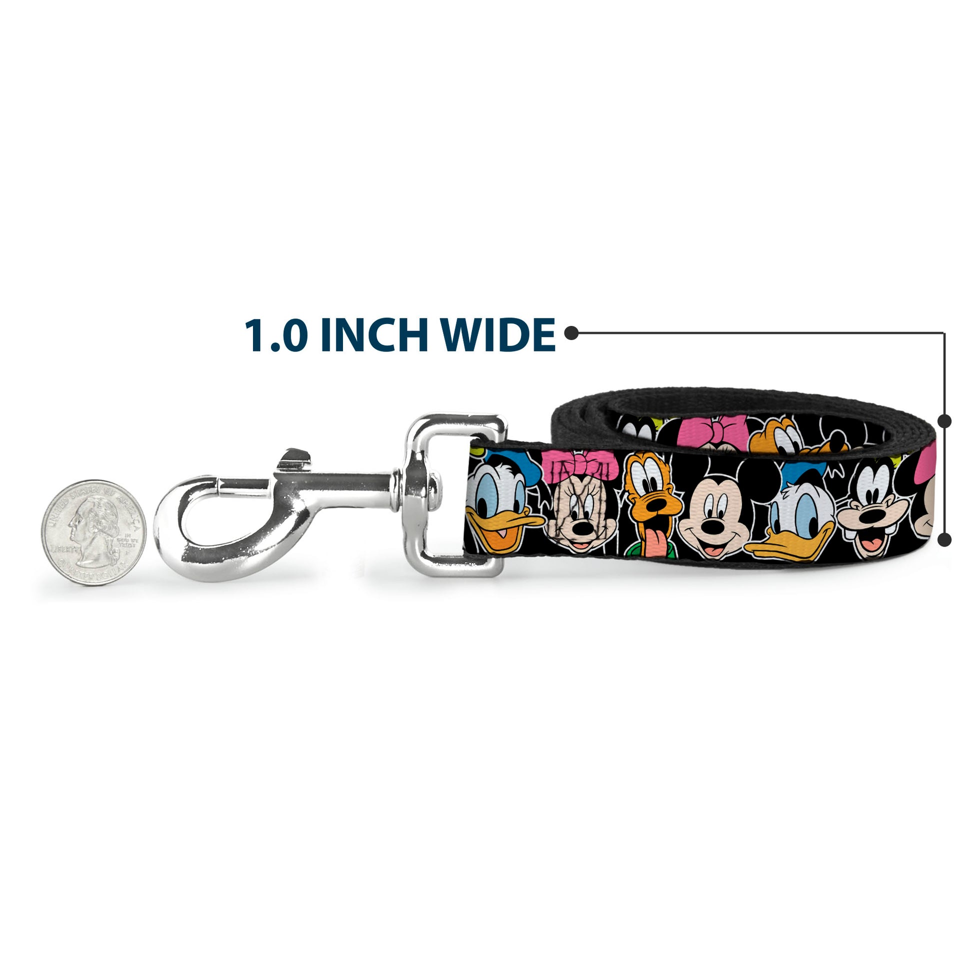 Dog Leash - Classic Disney Character Faces Black Dog Leashes Disney