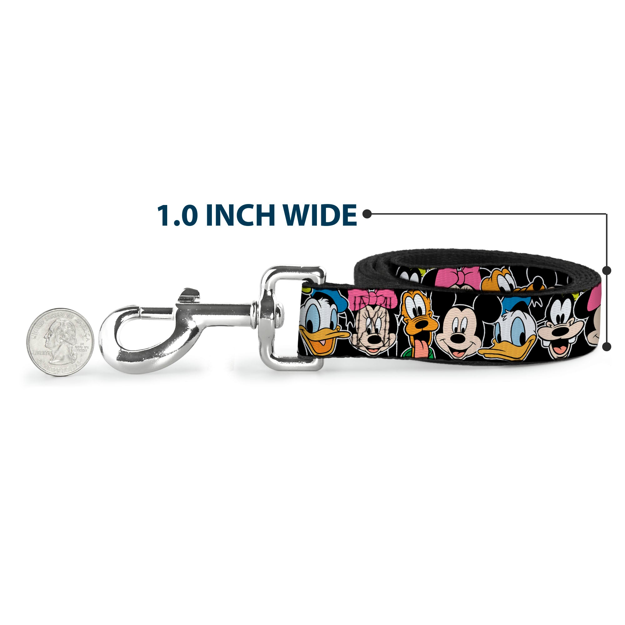 Dog Leash - Classic Disney Character Faces Black Dog Leashes Disney