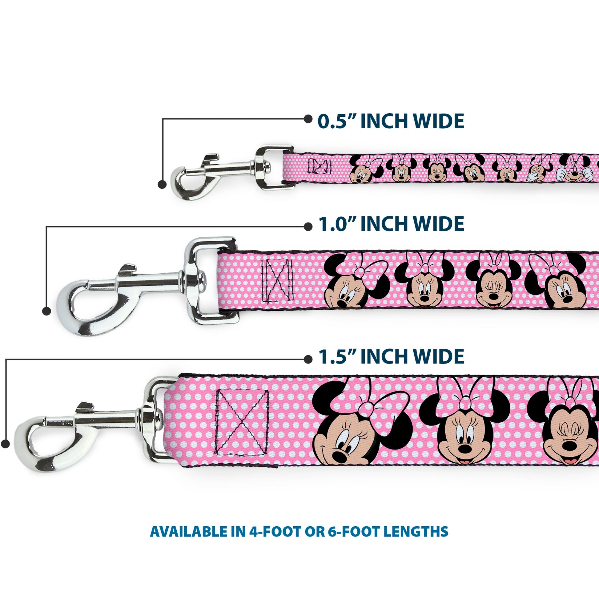 Dog Leash - Minnie Mouse Expressions Polka Dot Pink/White Dog Leashes Disney