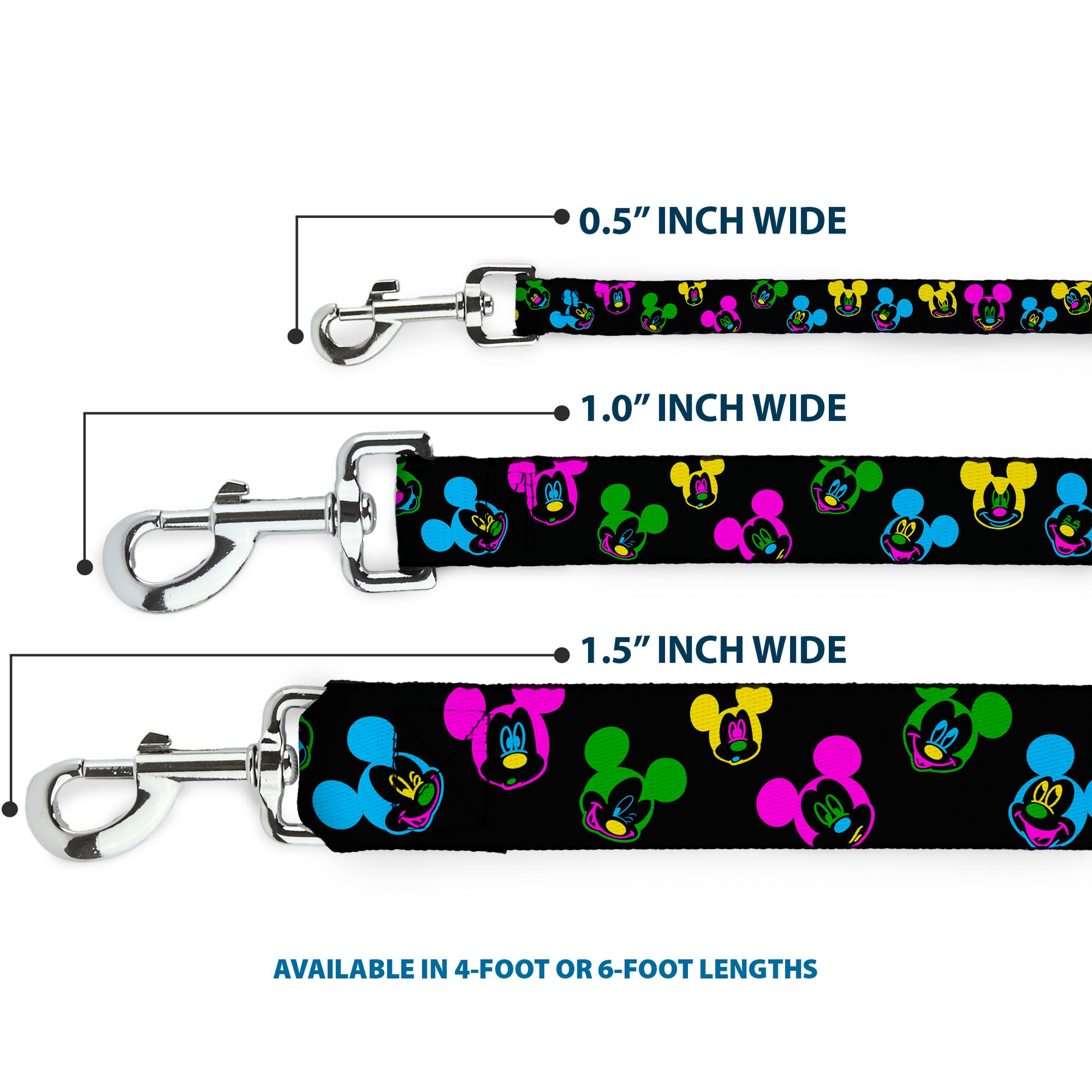 Dog Leash - Mickey Mouse Expressions Scattered Black/Multi Neon Dog Leashes Disney