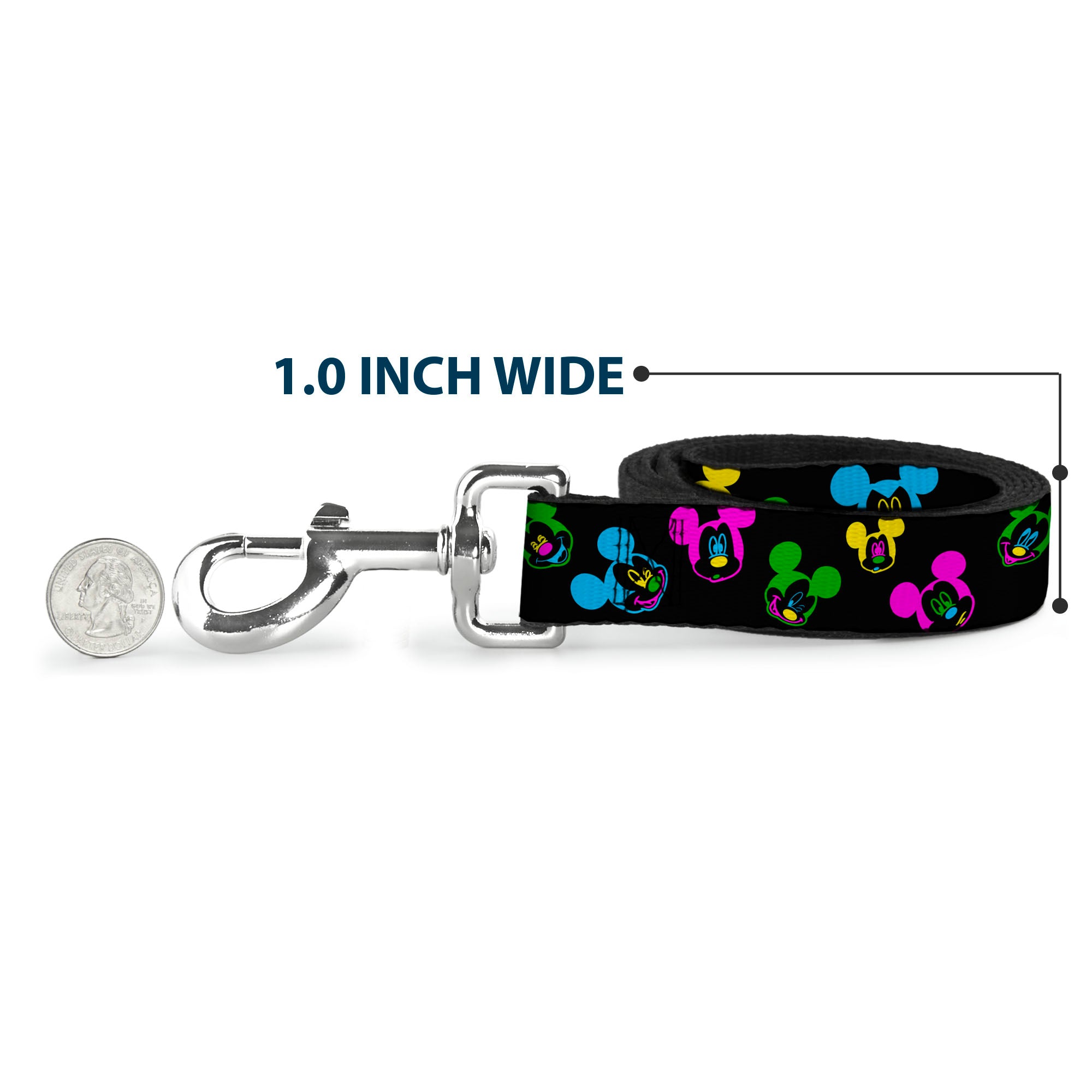 Dog Leash - Mickey Mouse Expressions Scattered Black/Multi Neon Dog Leashes Disney