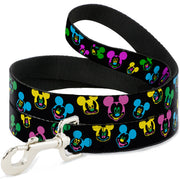 Dog Leash - Mickey Mouse Expressions Scattered Black/Multi Neon Dog Leashes Disney