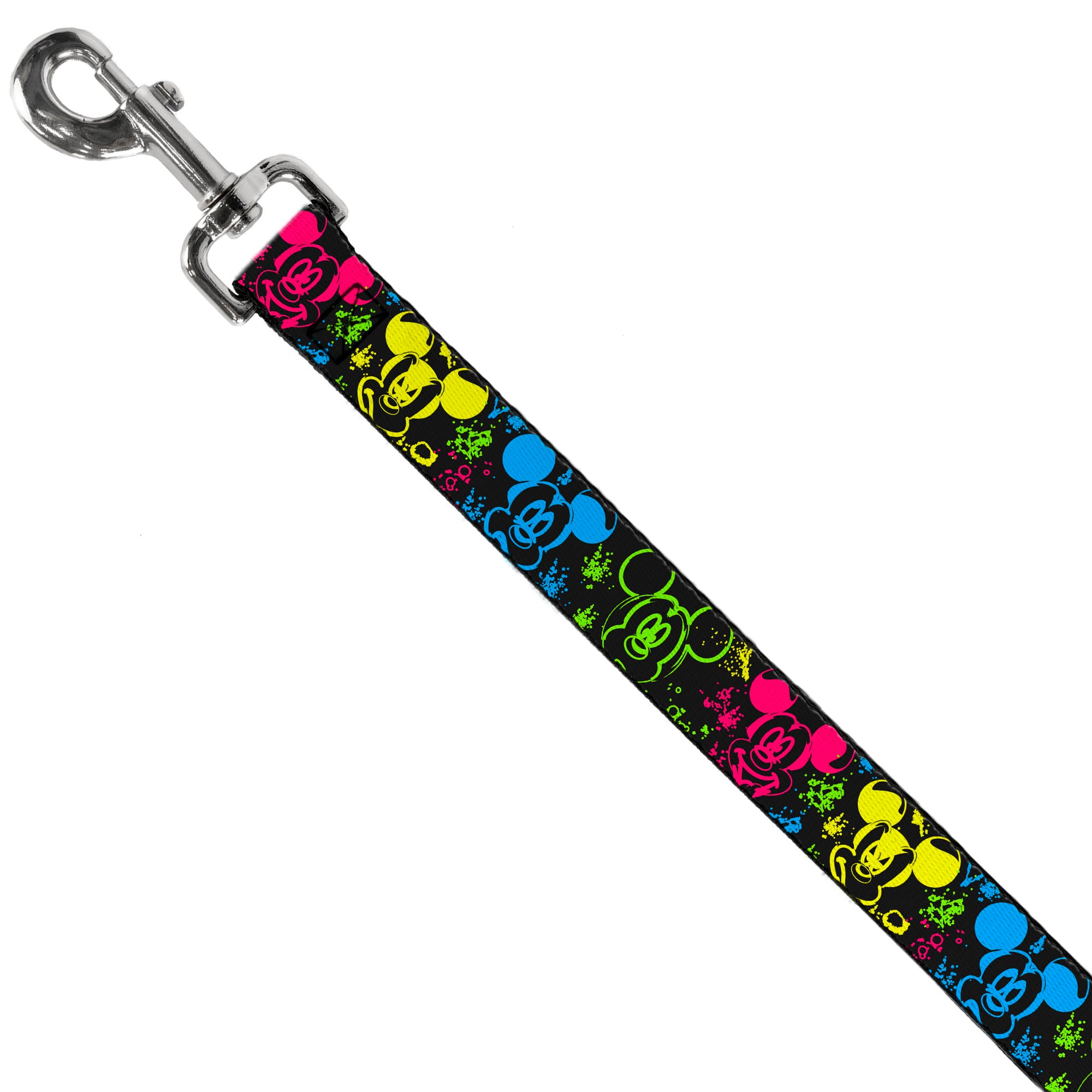 Dog Leash - Mickey Expressions/Paint Splatter Black/Multi Neon Dog Leashes Disney