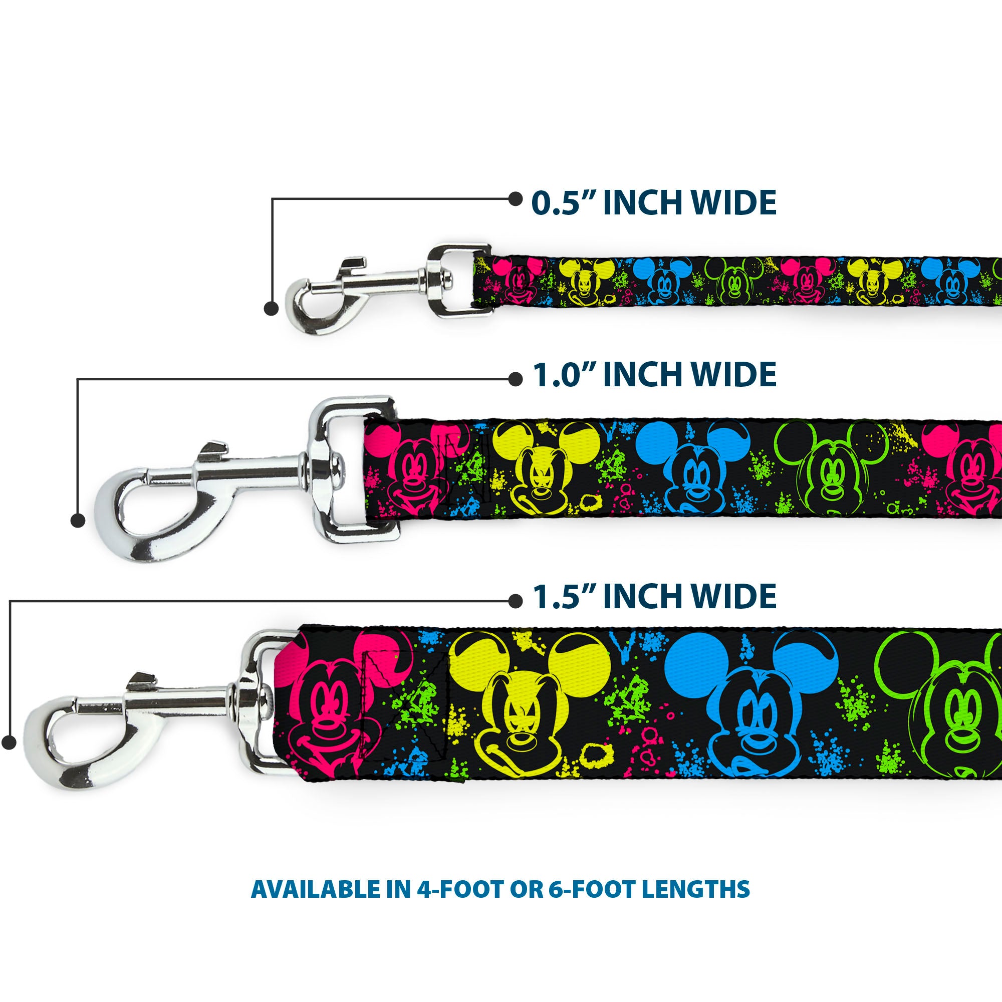 Dog Leash - Mickey Expressions/Paint Splatter Black/Multi Neon Dog Leashes Disney
