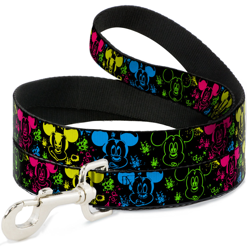 Dog Leash - Mickey Expressions/Paint Splatter Black/Multi Neon Dog Leashes Disney