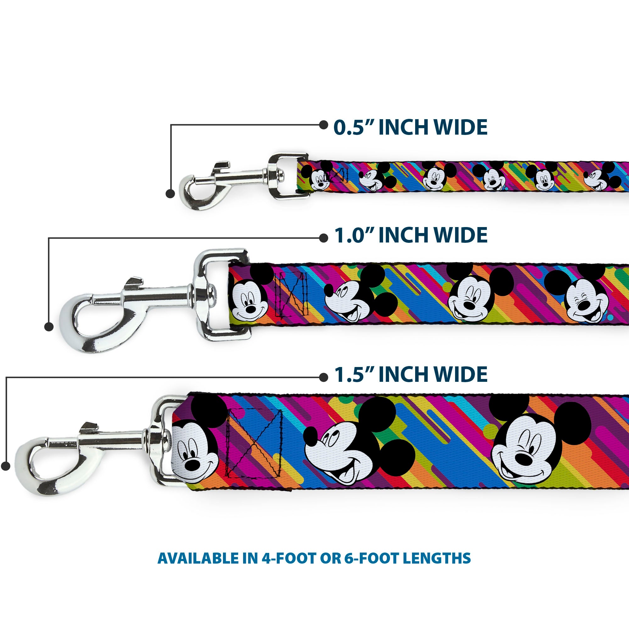 Dog Leash - Mickey Mouse Expressions Multi Color White/Black Dog Leashes Disney