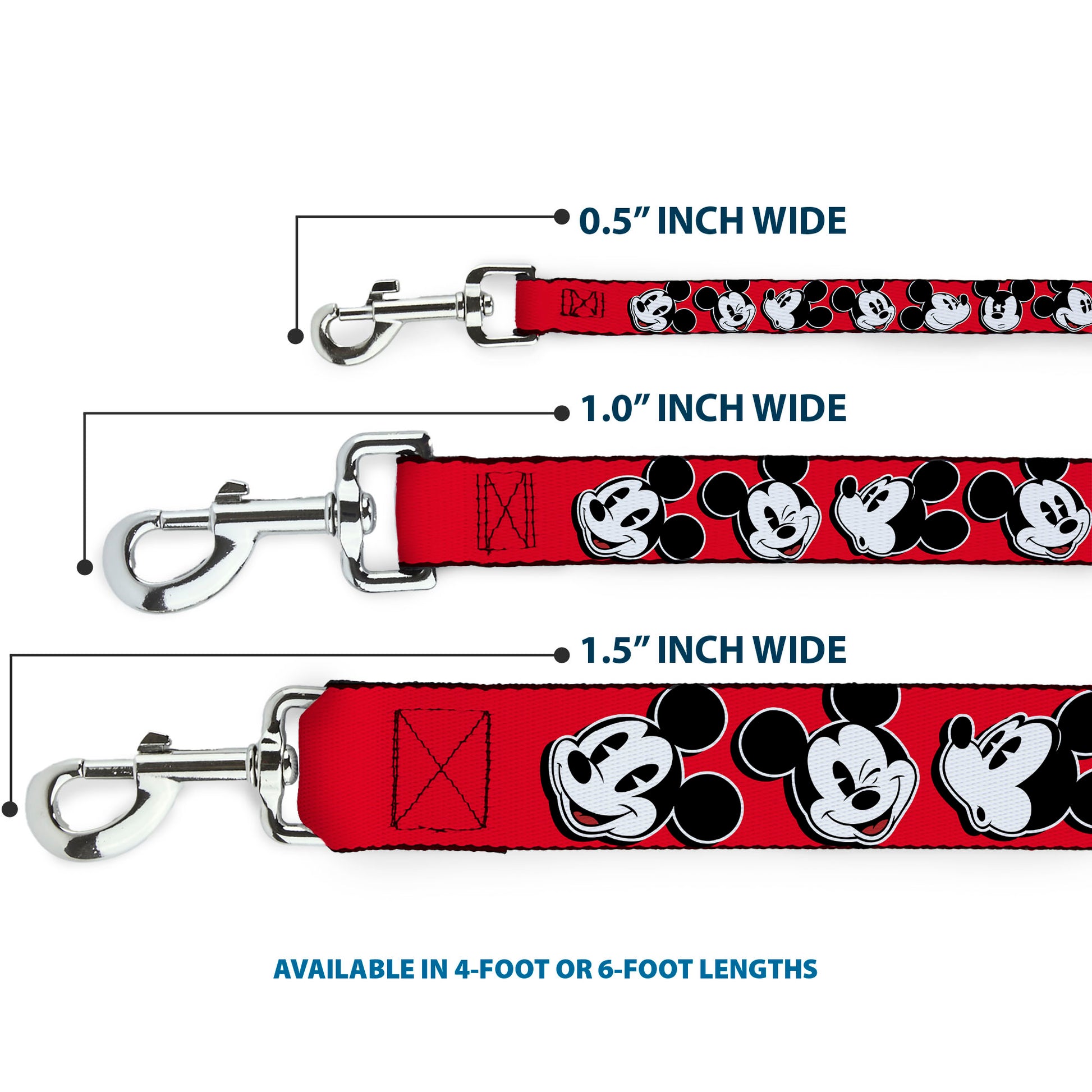 Dog Leash - Mickey Mouse Expressions Red/Black/White Dog Leashes Disney