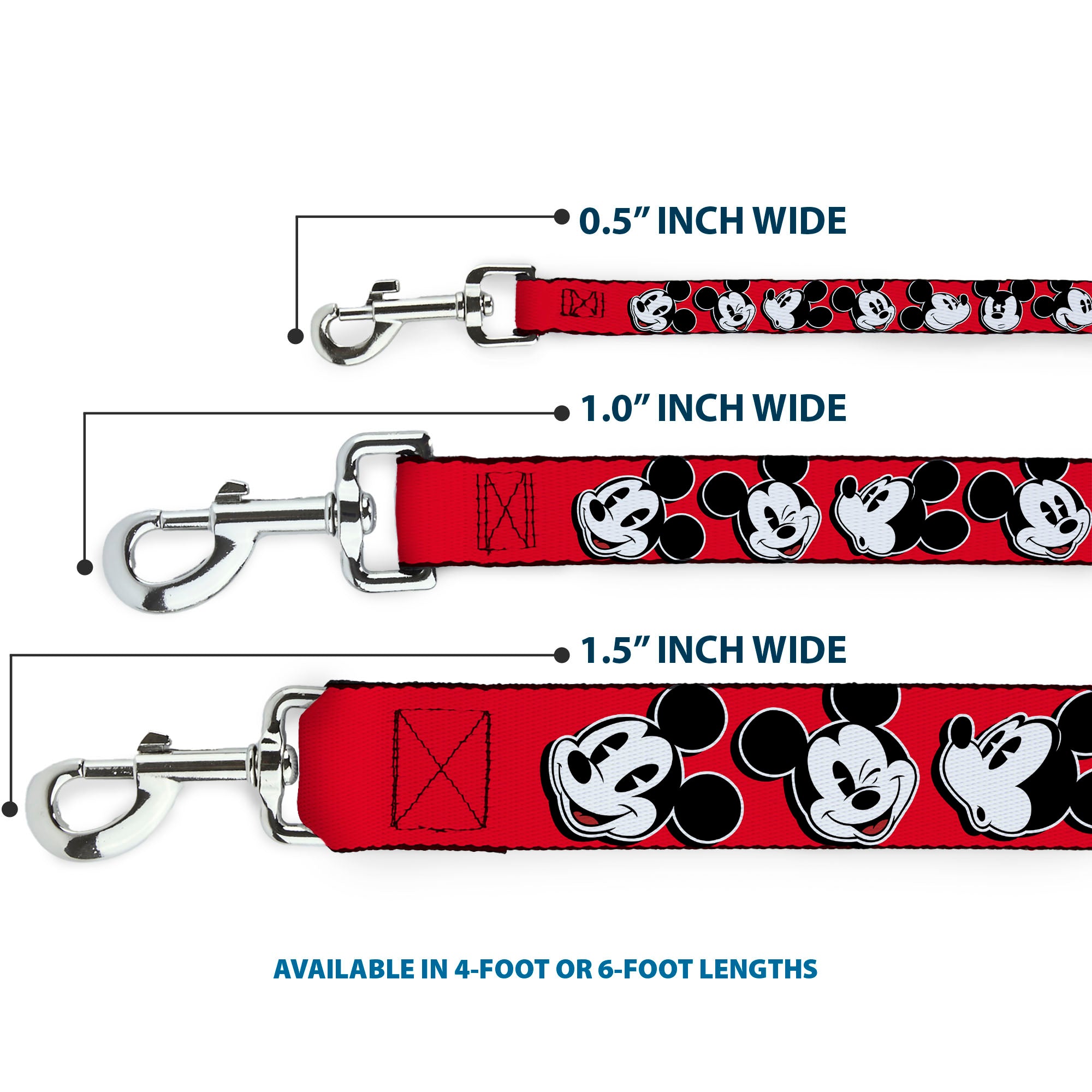 Dog Leash - Mickey Mouse Expressions Red/Black/White Dog Leashes Disney