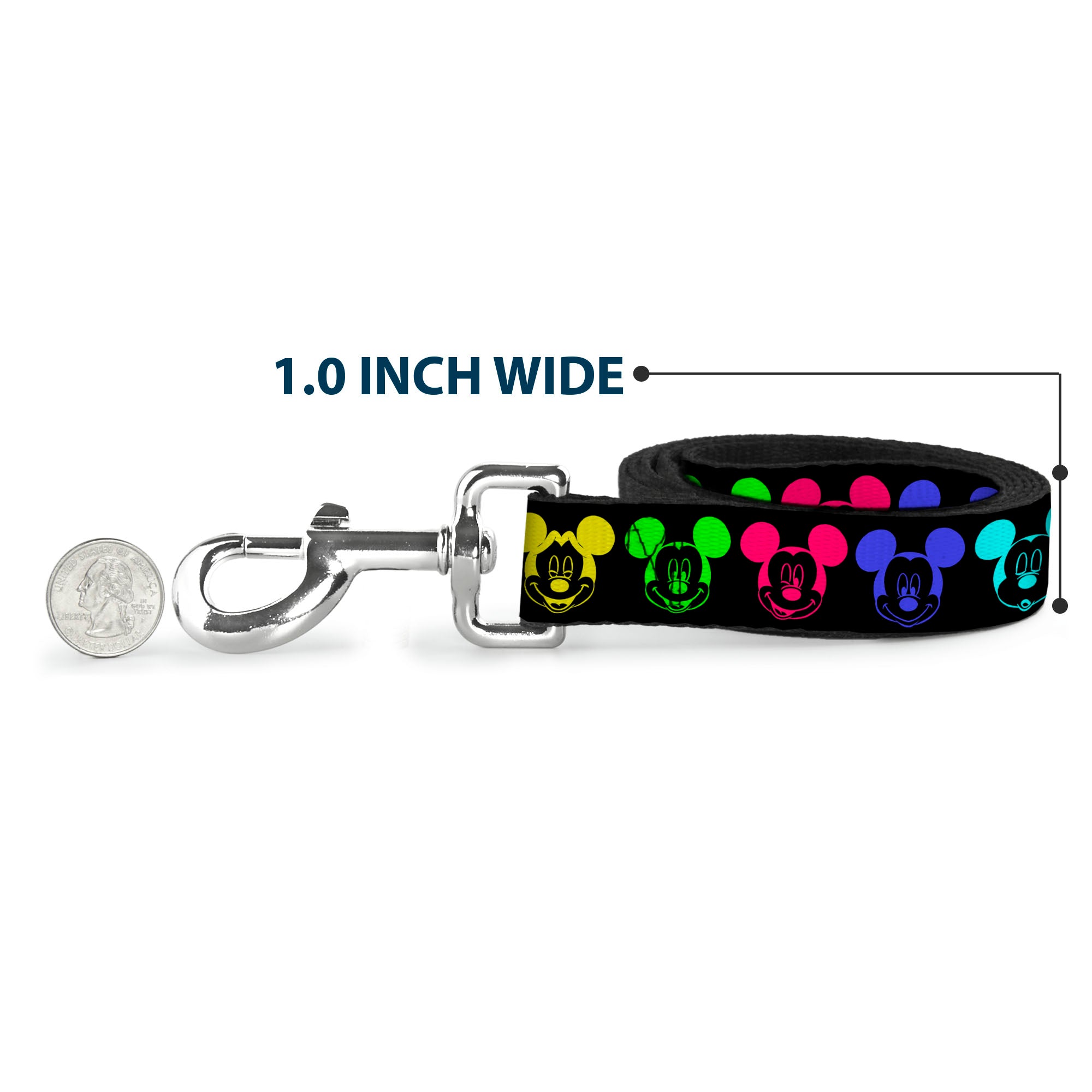 Dog Leash - Mickey Expressions Black/Multi Neon Dog Leashes Disney