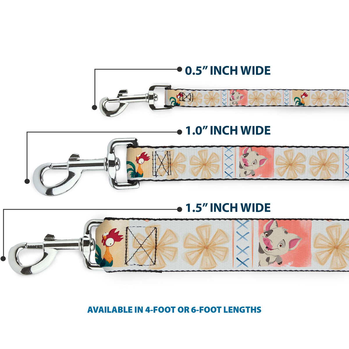 Dog Leash - Moana Pua and Hei Hei Pose Blocks White/Multi Color Dog Leashes Disney