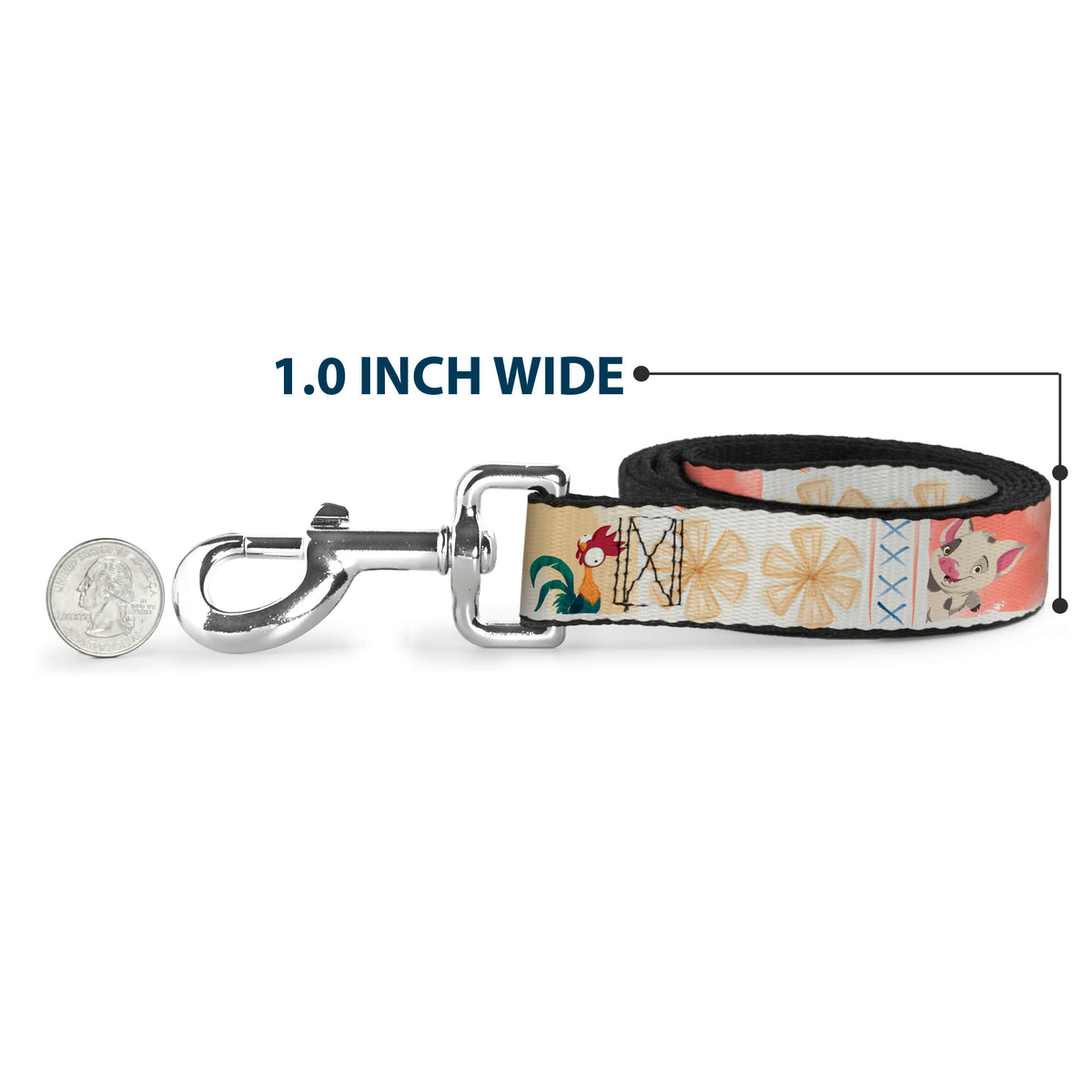 Dog Leash - Moana Pua and Hei Hei Pose Blocks White/Multi Color Dog Leashes Disney