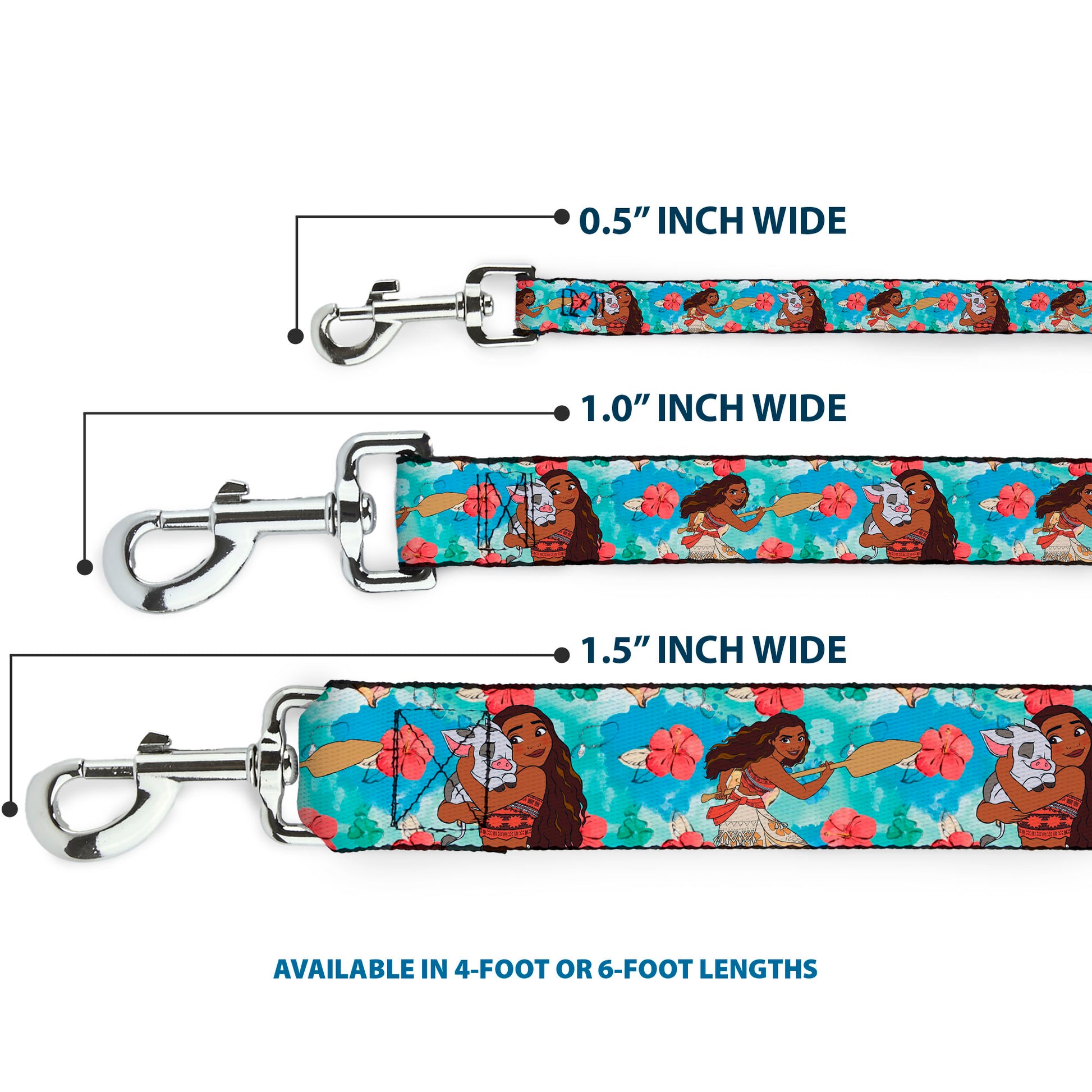 Dog Leash - Moana Poses and Pua Flowers Blues Dog Leashes Disney