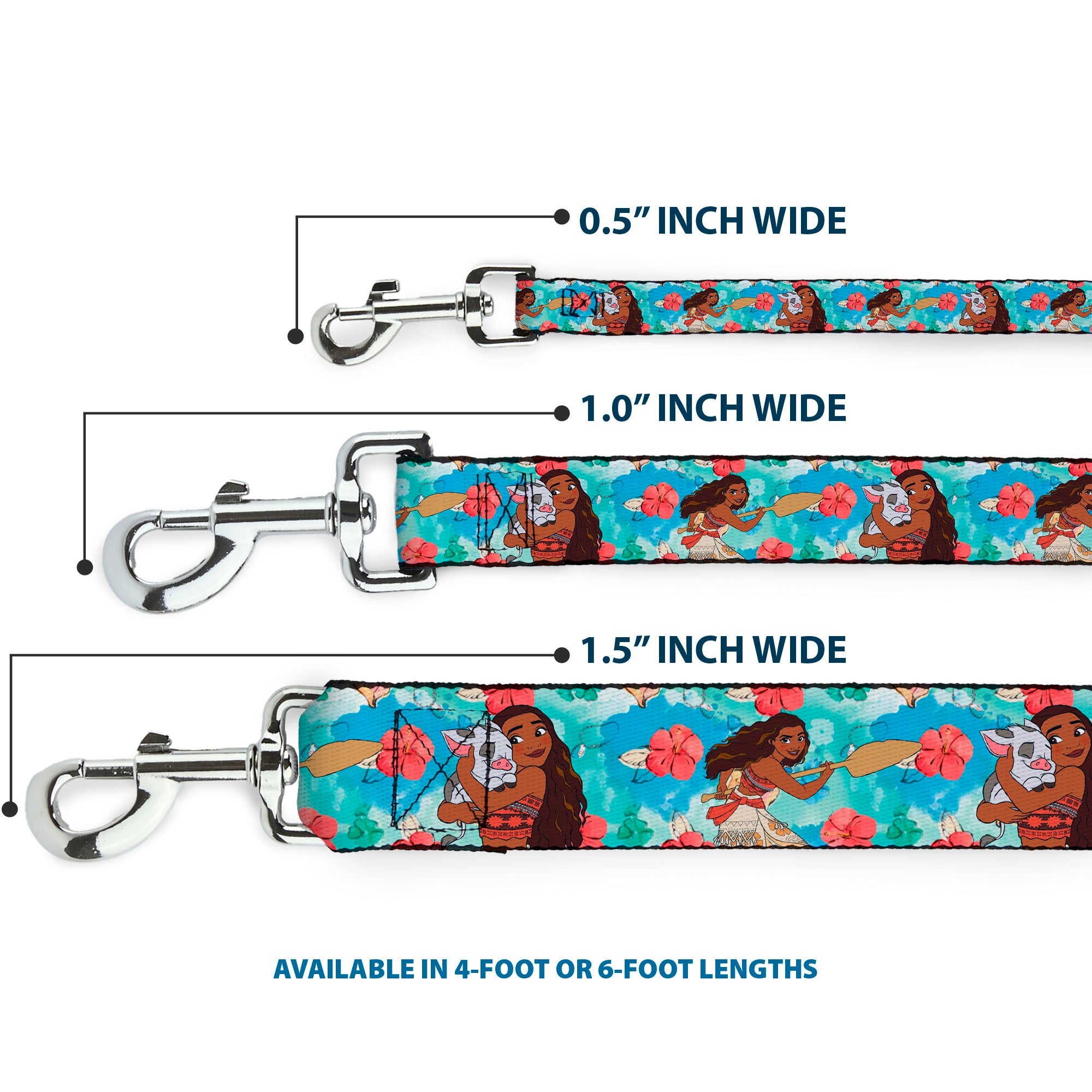 Dog Leash - Moana Poses and Pua Flowers Blues Dog Leashes Disney