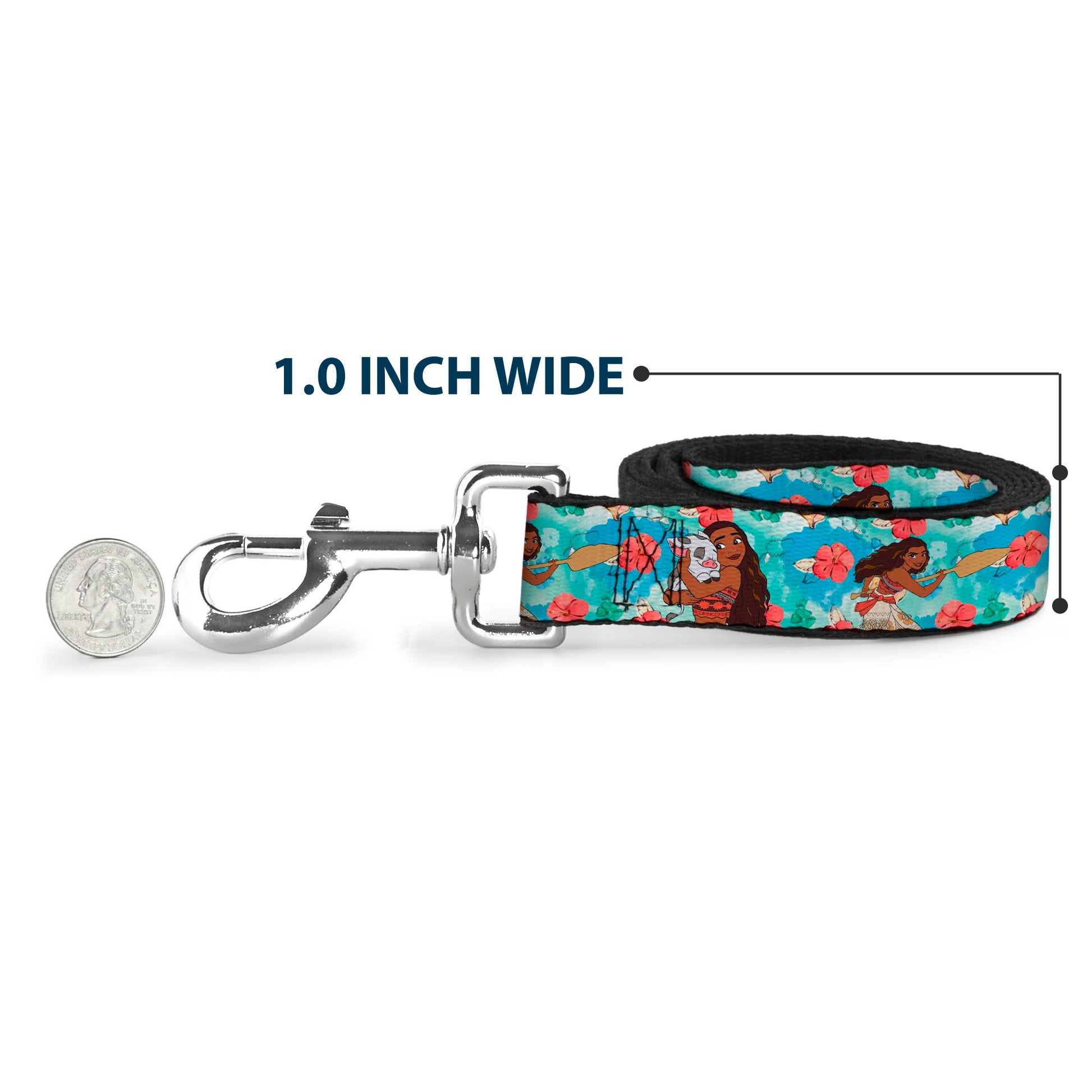 Dog Leash - Moana Poses and Pua Flowers Blues Dog Leashes Disney