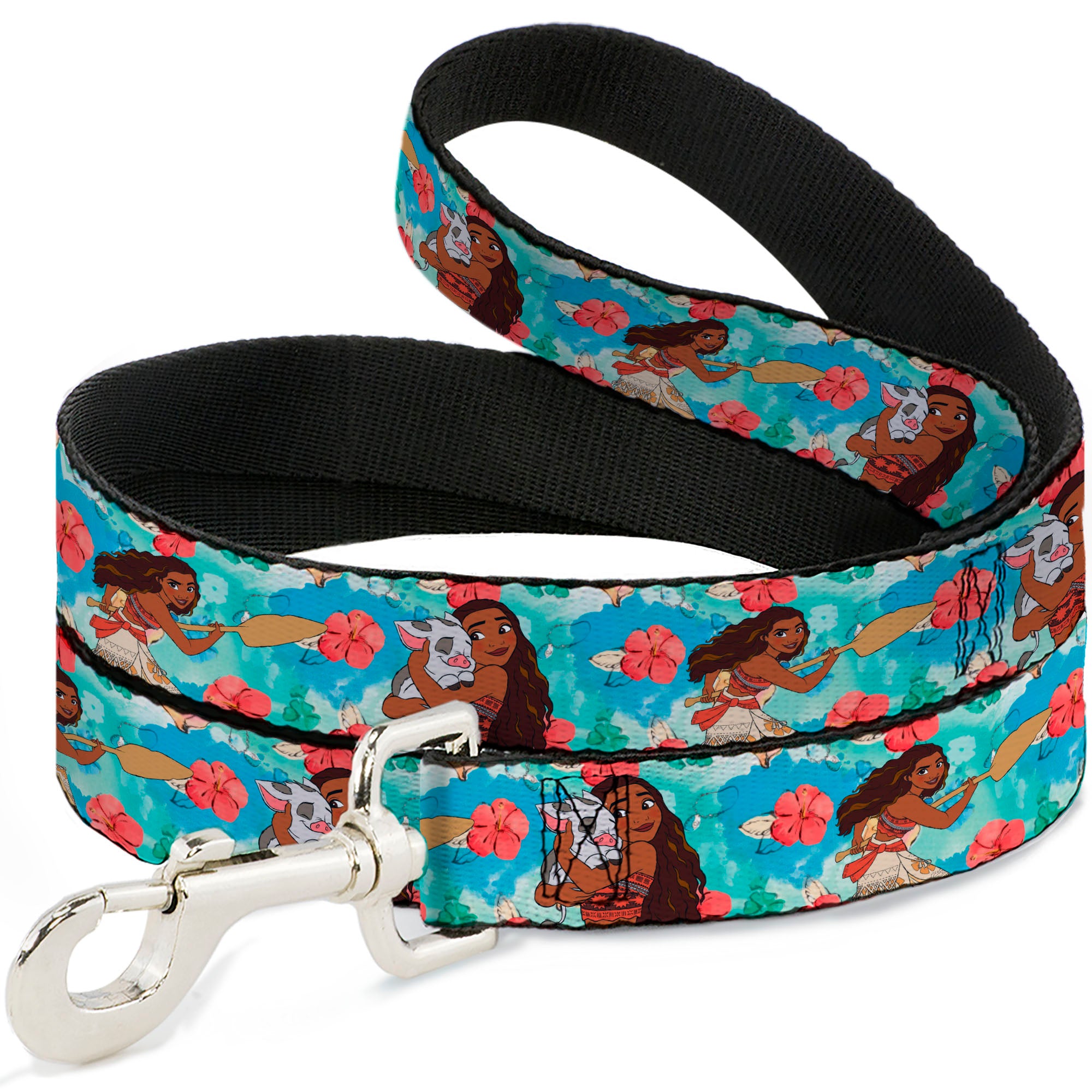 Dog Leash - Moana Poses and Pua Flowers Blues Dog Leashes Disney