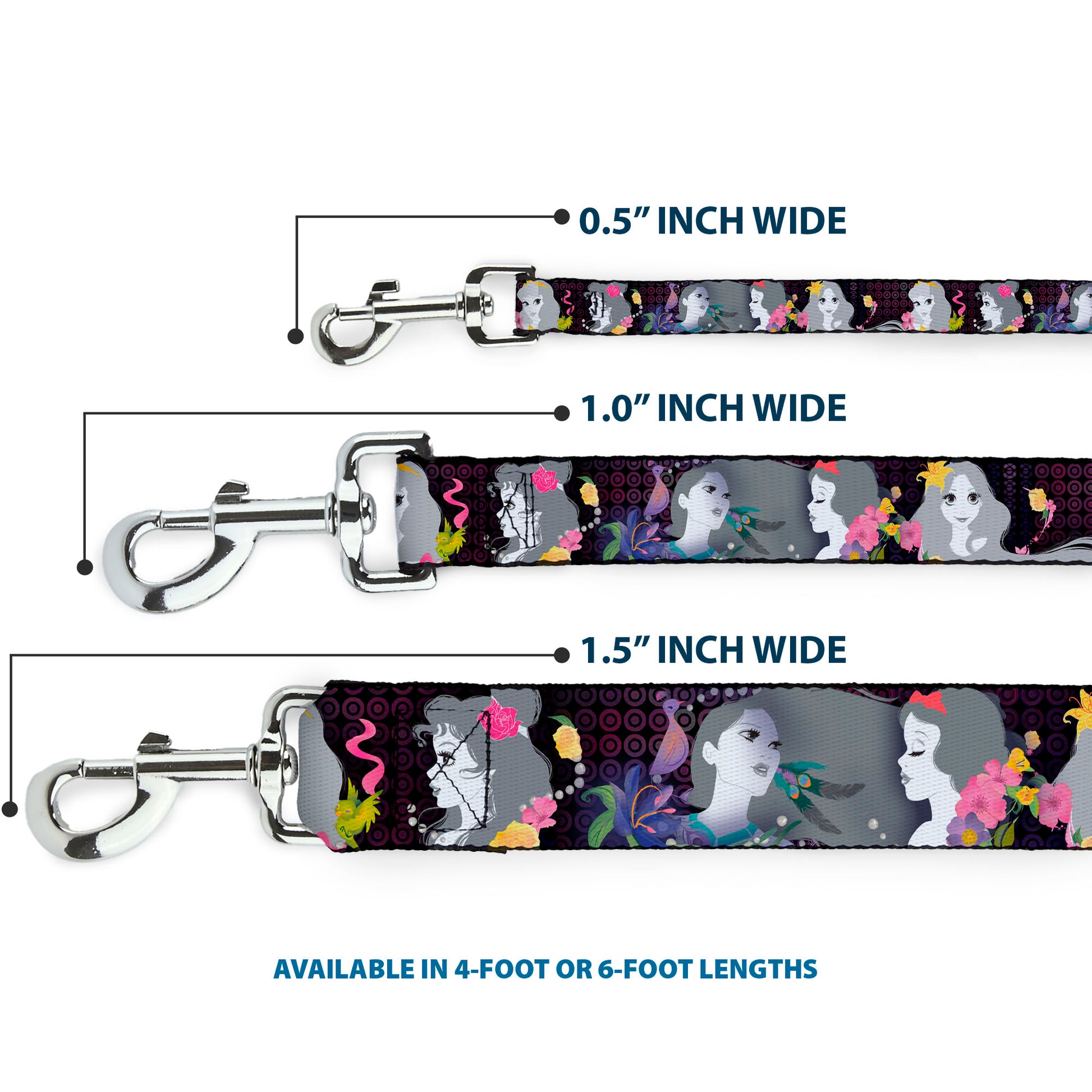 Dog Leash - Princess Silhouettes Dots Black/Purple/Gray/Multi Color Dog Leashes Disney