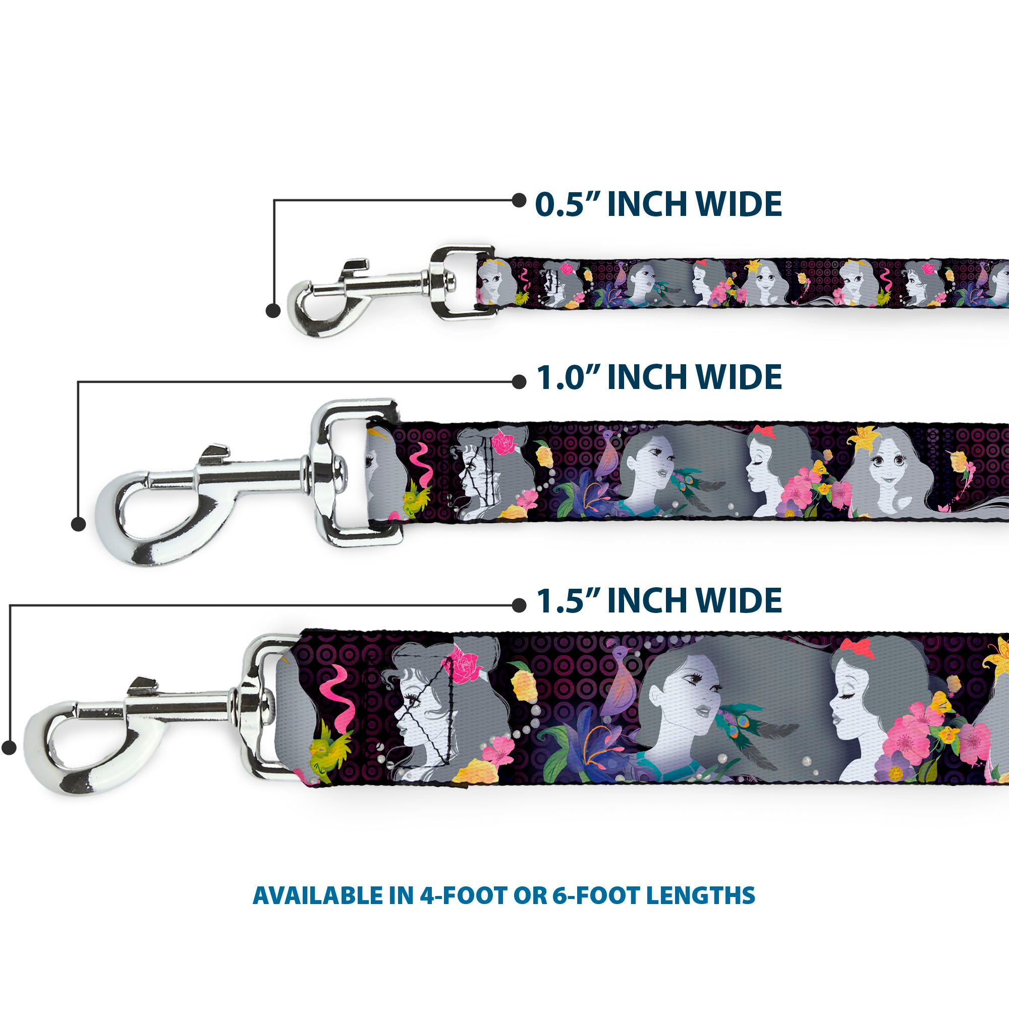 Dog Leash - Princess Silhouettes Dots Black/Purple/Gray/Multi Color Dog Leashes Disney