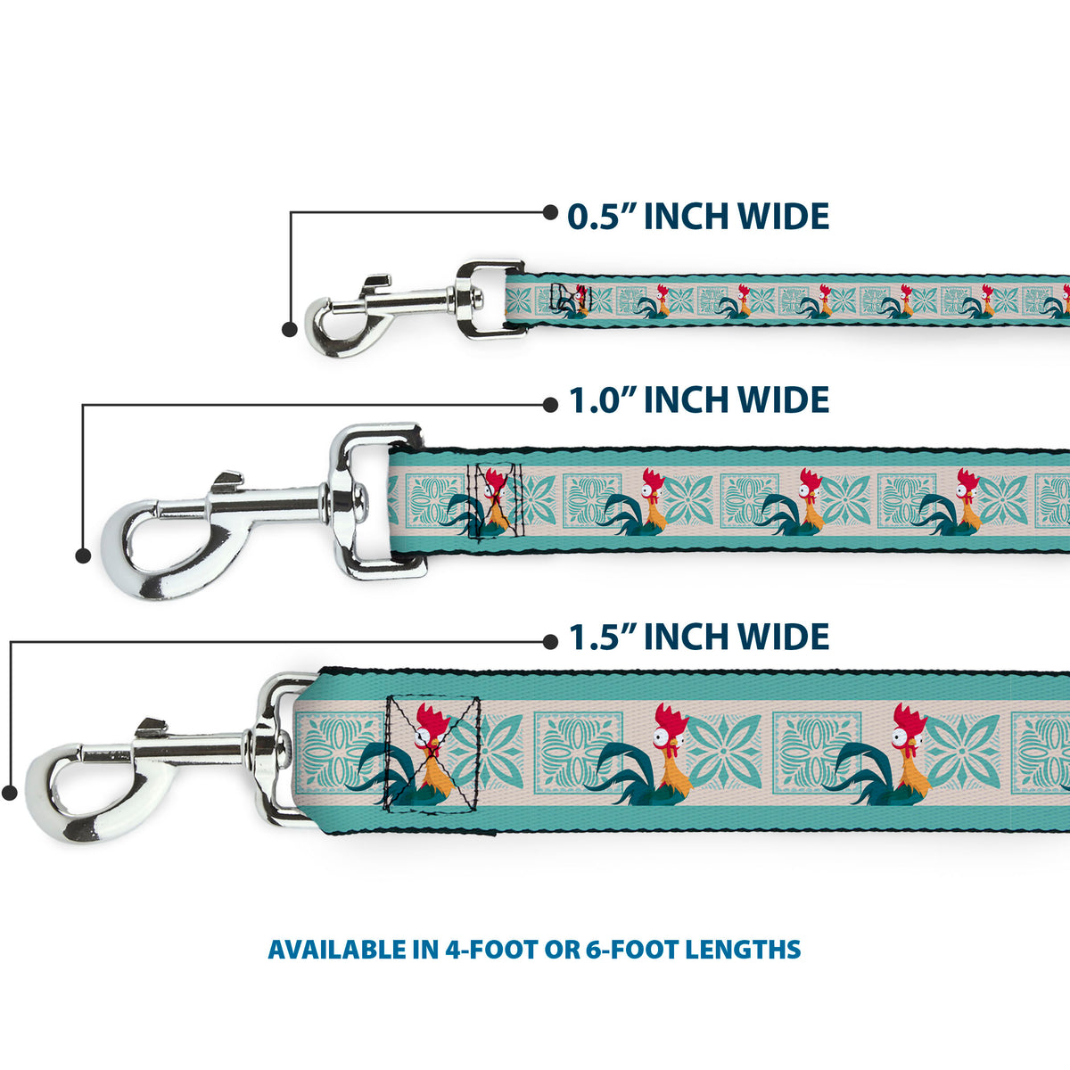 Dog Leash - Moana Hei Hei the Rooster Pose and Icon Blocks White/Light Green Dog Leashes Disney