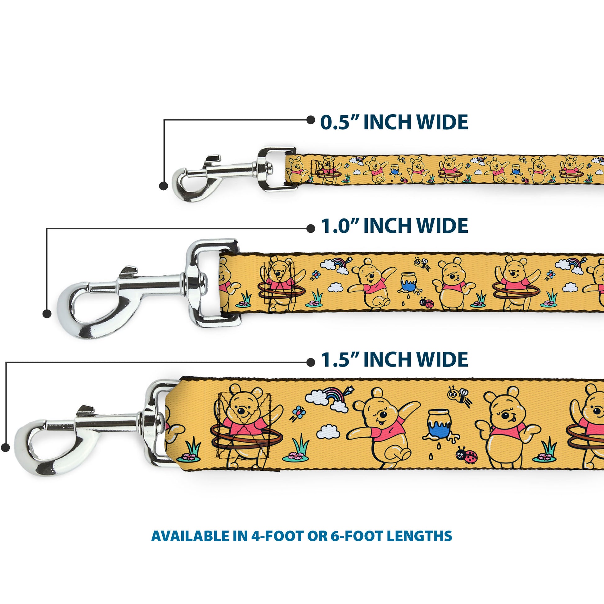Dog Leash - Winnie the Pooh Happy Poses Golden Yellow Dog Leashes Disney