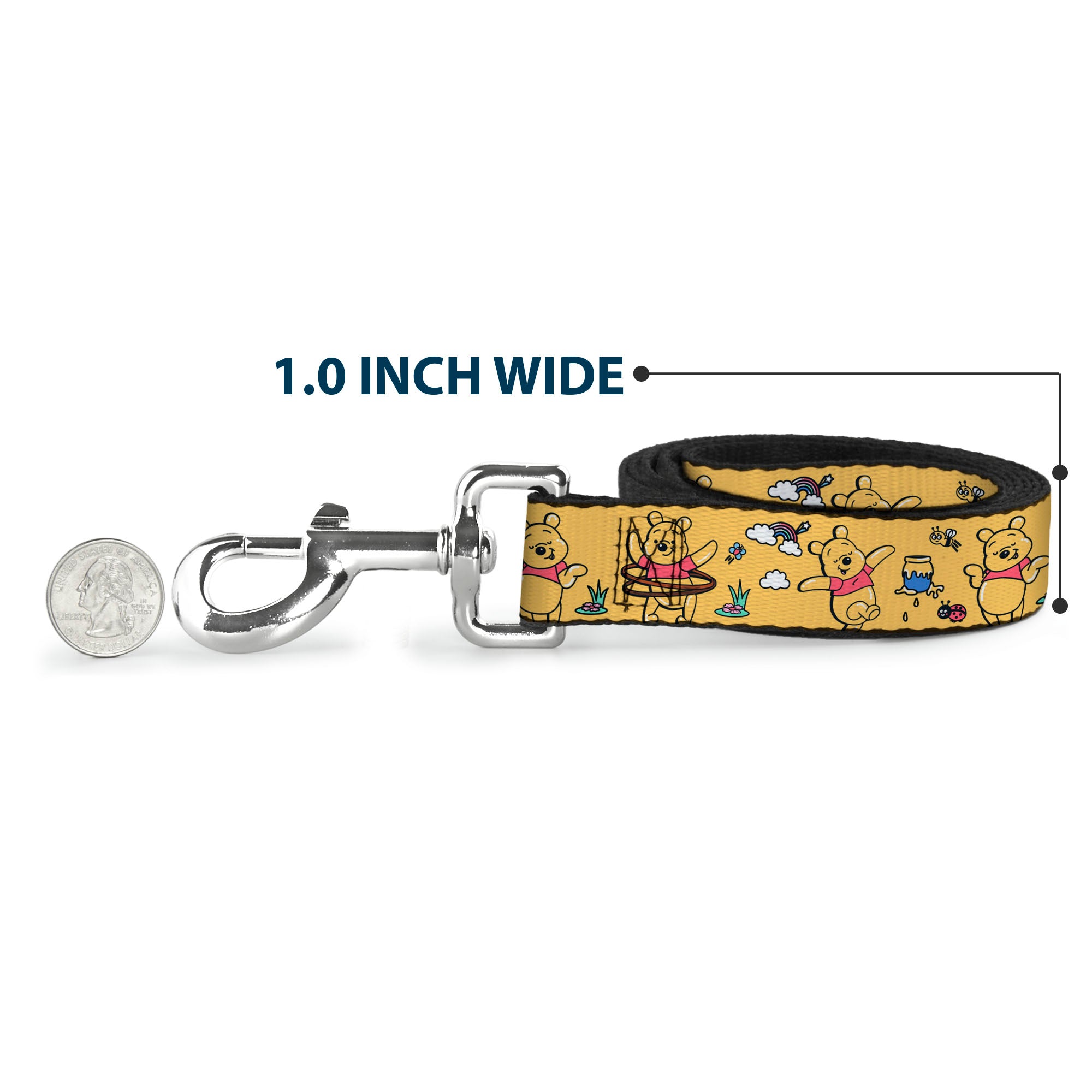 Dog Leash - Winnie the Pooh Happy Poses Golden Yellow Dog Leashes Disney