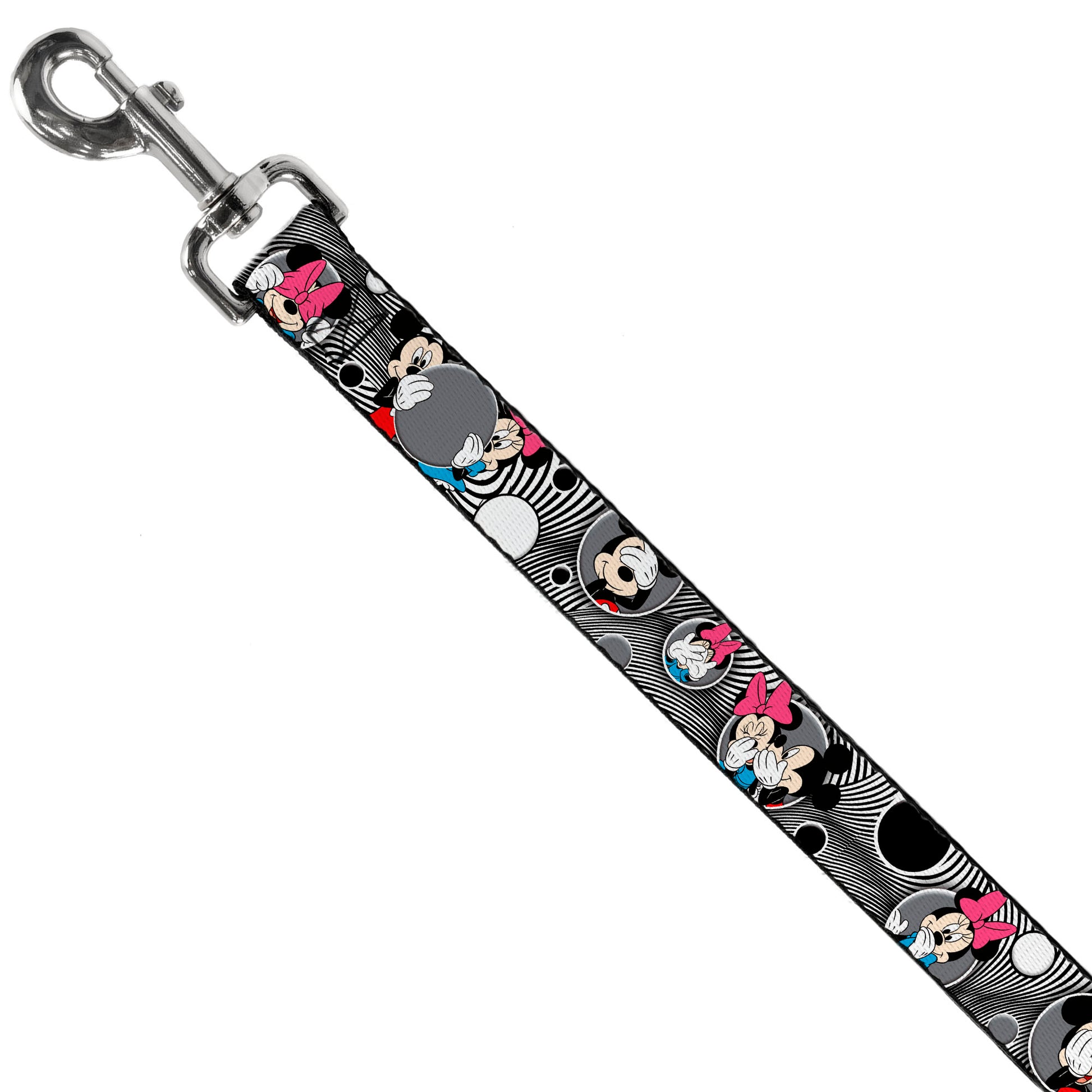 Dog Leash - Mickey & Minnie Peek-a-Boo Expressions Swirl Black/White Dog Leashes Disney