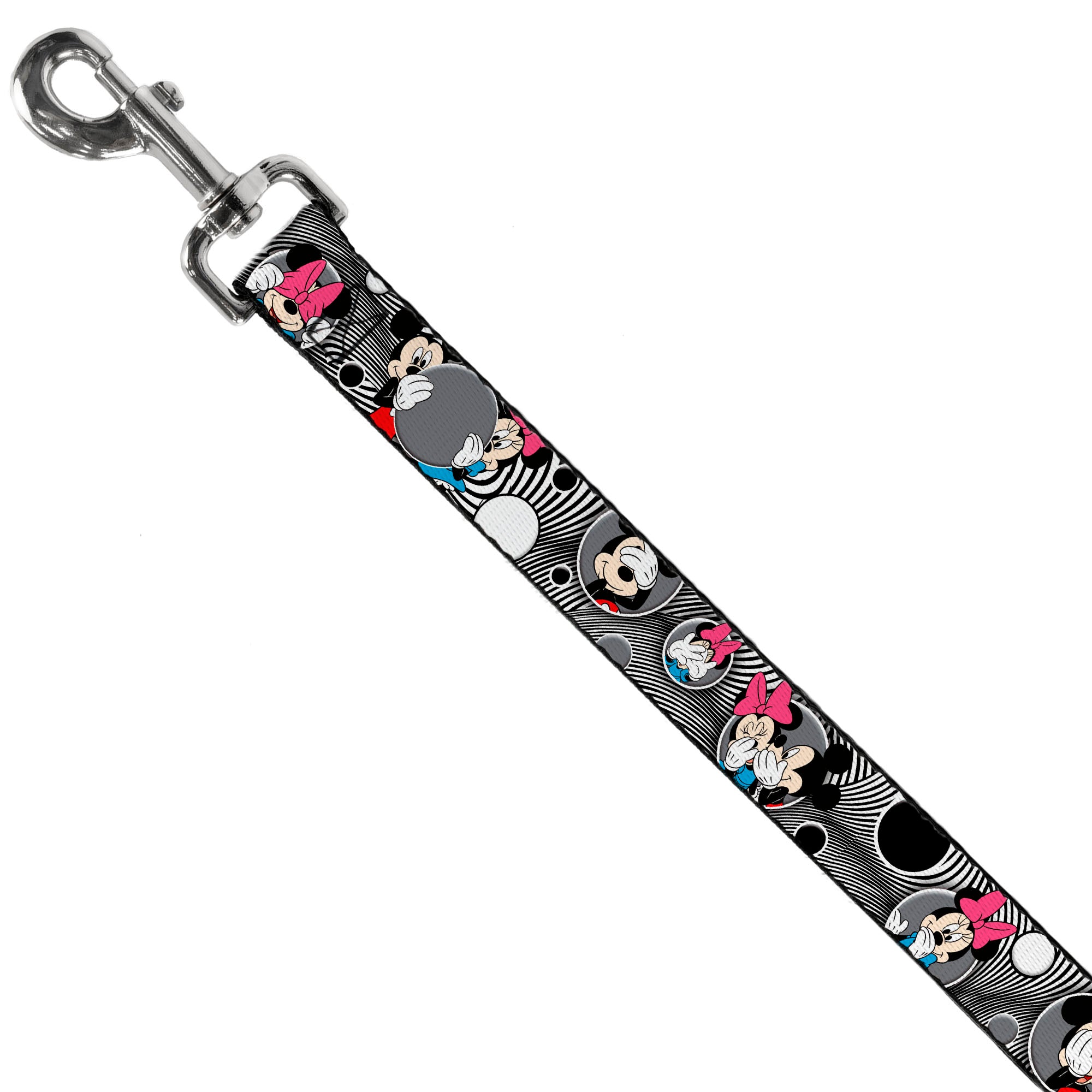 Dog Leash - Mickey & Minnie Peek-a-Boo Expressions Swirl Black/White Dog Leashes Disney