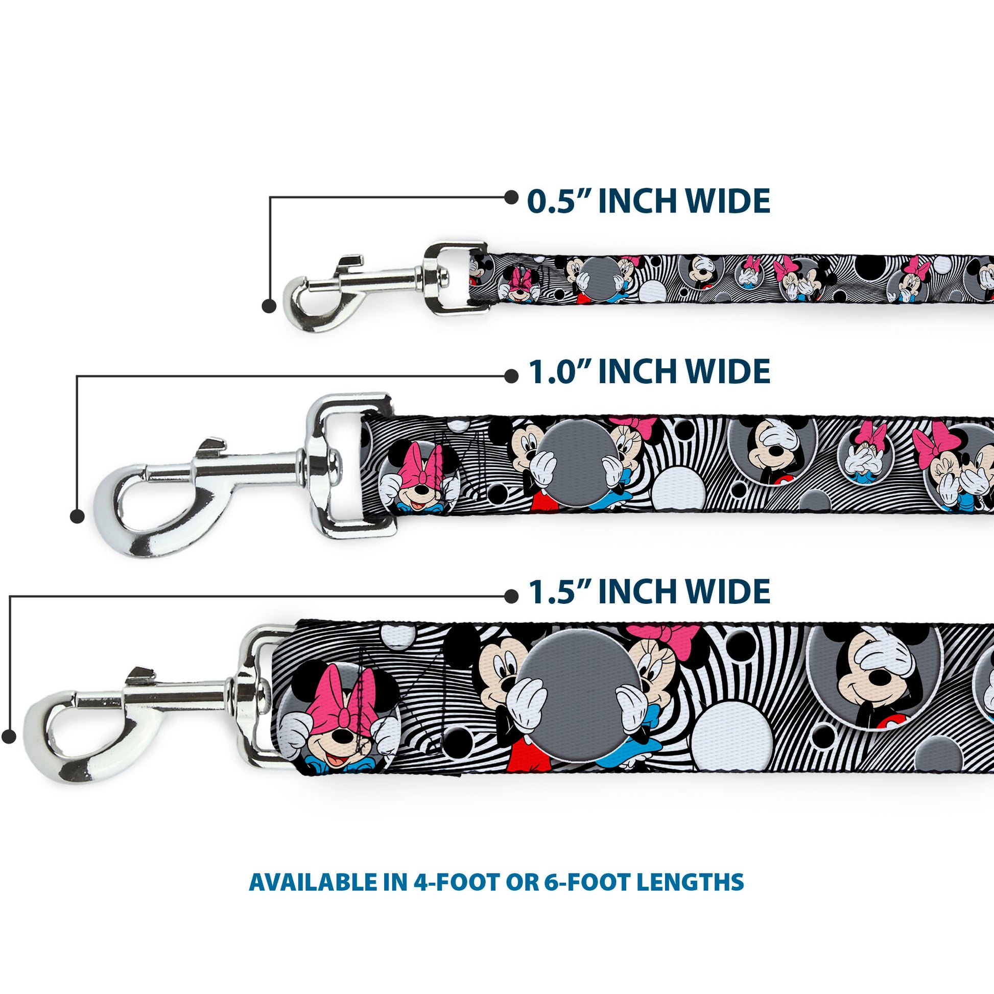 Dog Leash - Mickey & Minnie Peek-a-Boo Expressions Swirl Black/White Dog Leashes Disney