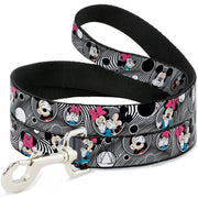 Dog Leash - Mickey & Minnie Peek-a-Boo Expressions Swirl Black/White Dog Leashes Disney