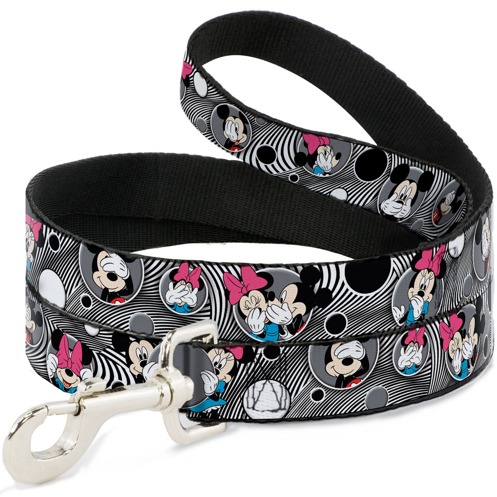 Dog Leash - Mickey & Minnie Peek-a-Boo Expressions Swirl Black/White Dog Leashes Disney