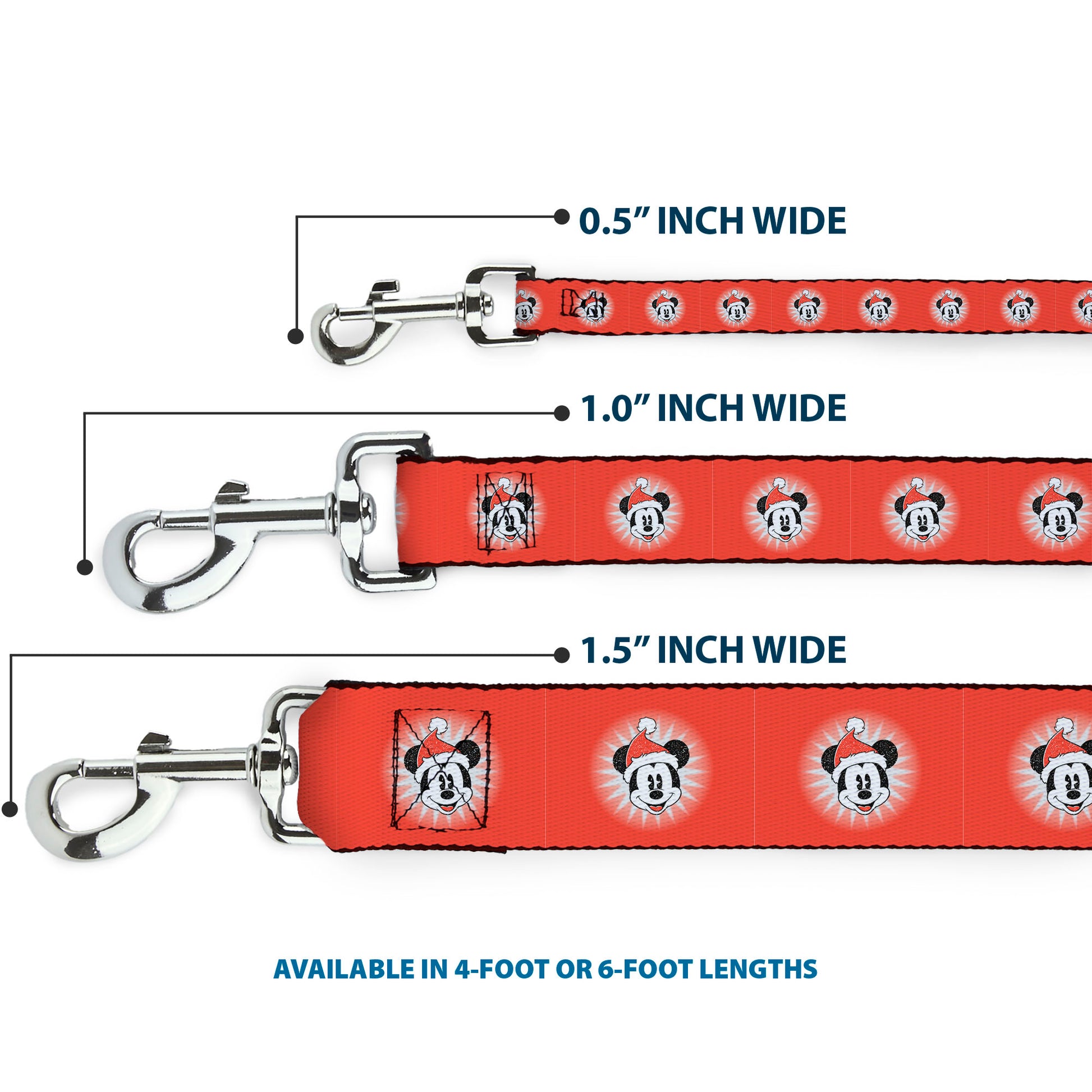 Dog Leash - Christmas Holiday Mickey Mouse Face Starburst Red Dog Leashes Disney