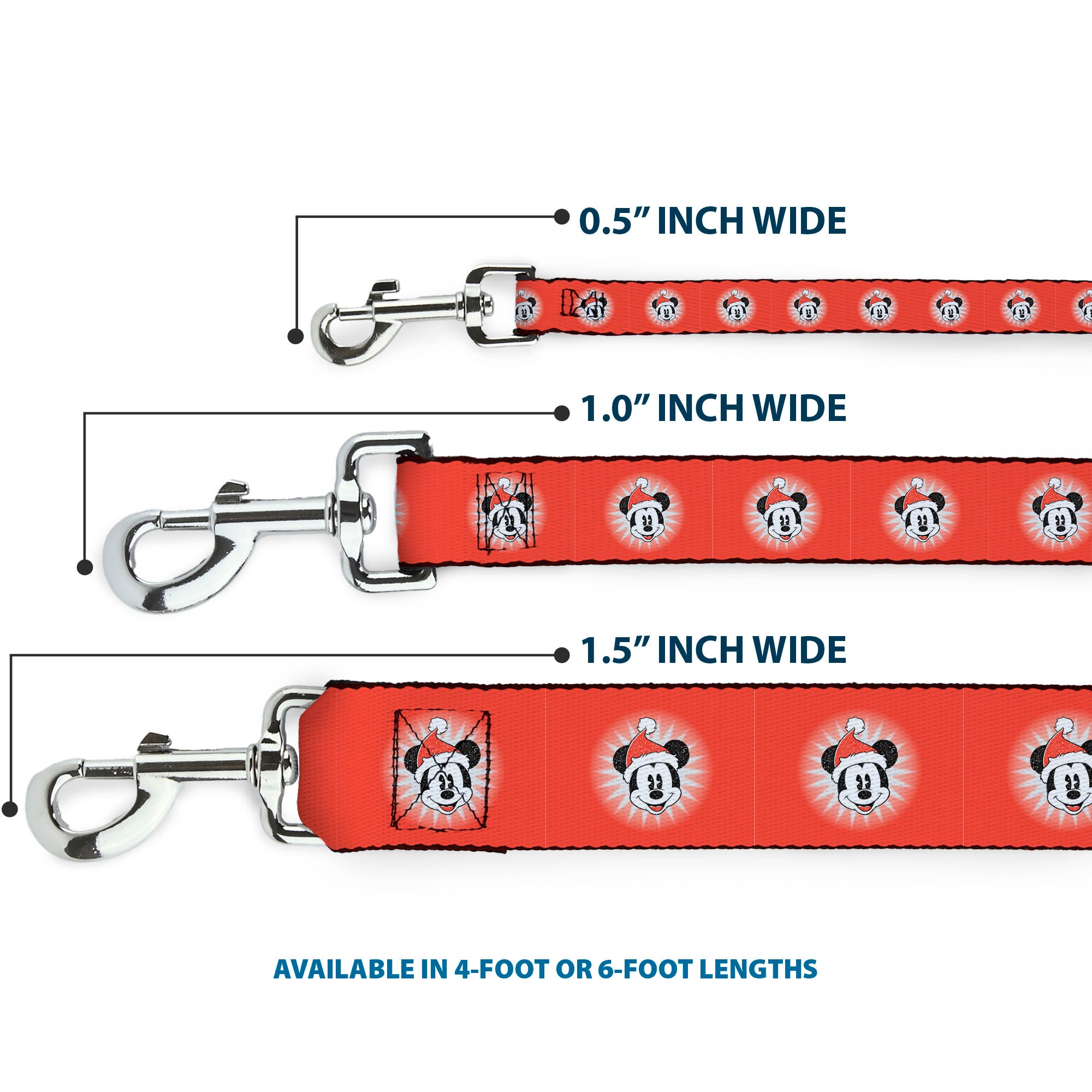 Dog Leash - Christmas Holiday Mickey Mouse Face Starburst Red Dog Leashes Disney