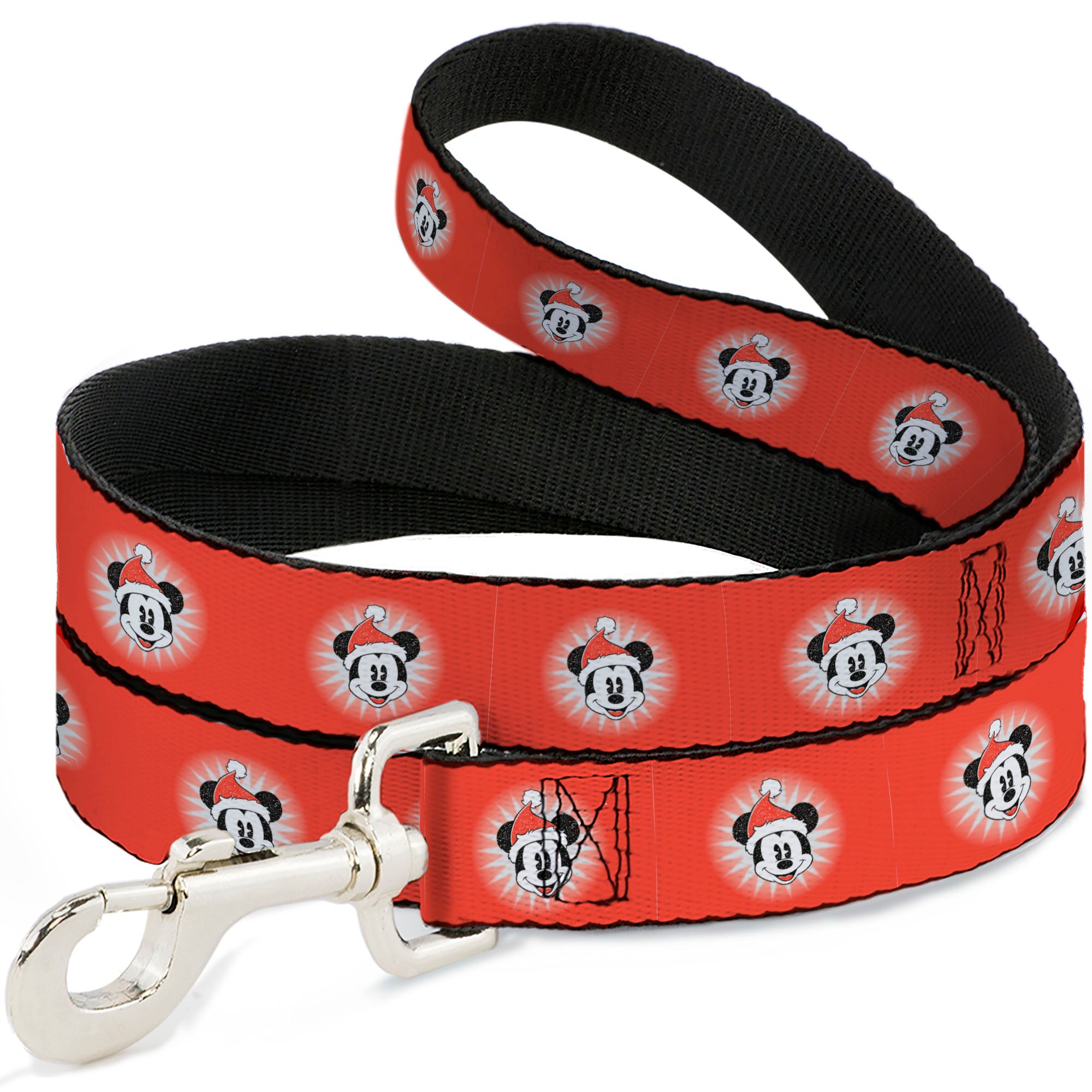 Dog Leash - Christmas Holiday Mickey Mouse Face Starburst Red Dog Leashes Disney
