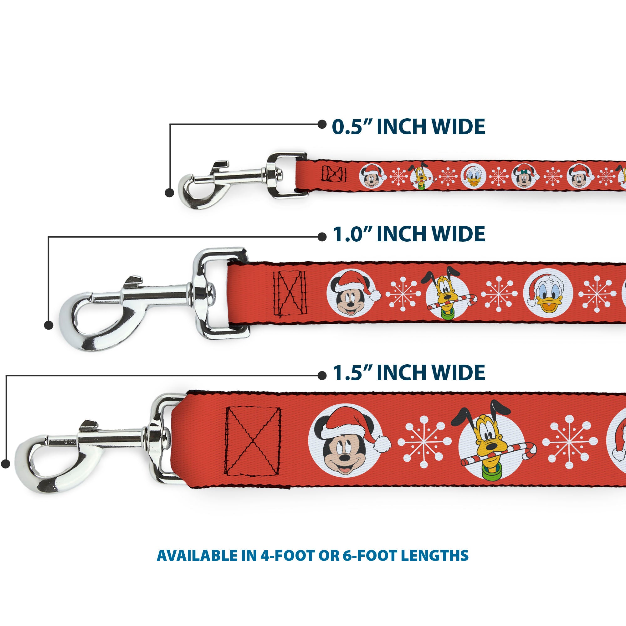 Dog Leash - Christmas Holiday Disney Santa Hat Characters Snowflakes Red Dog Leashes Disney