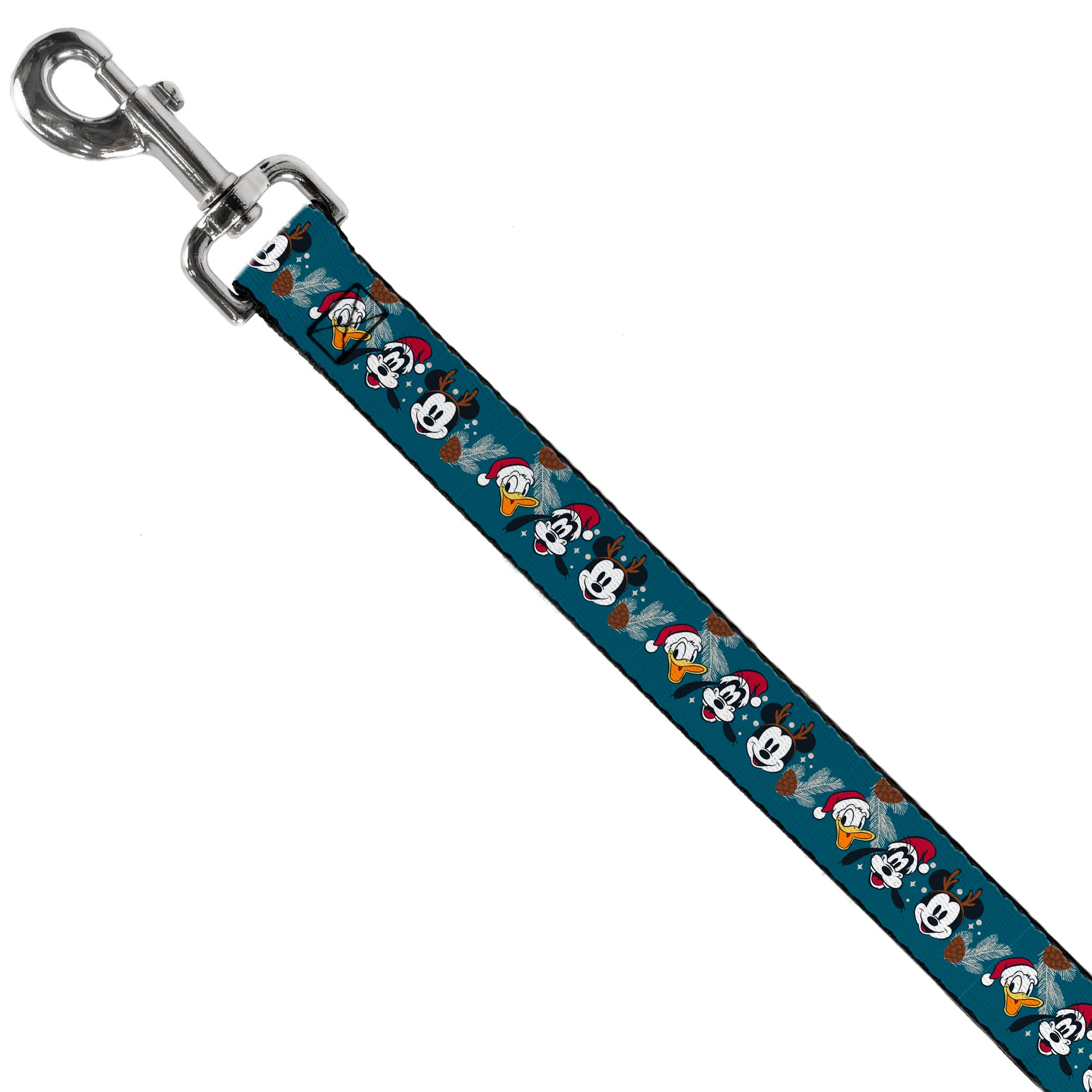 Dog Leash - Christmas Holiday Donald Goofy and Mickey Faces and Pine Cones Blue Dog Leashes Disney